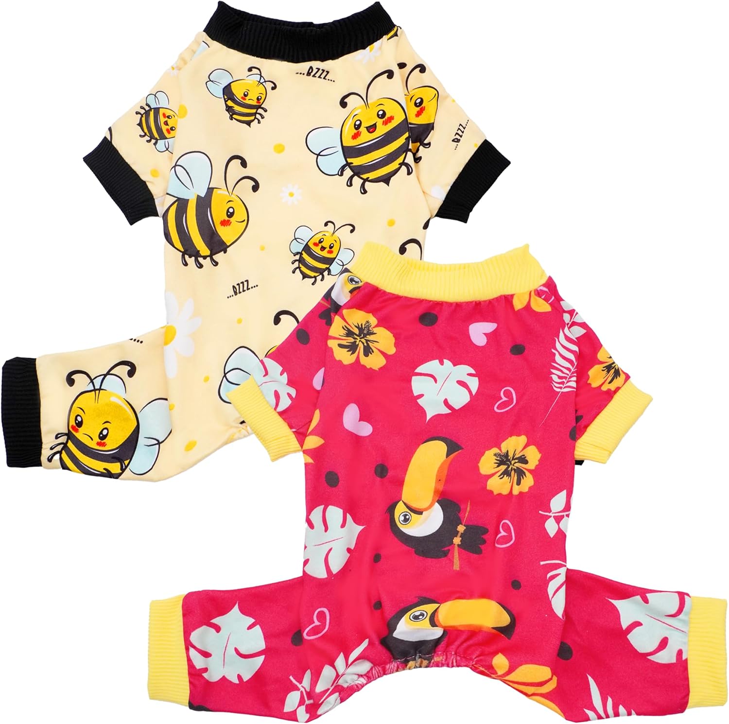 2PCS Dog Pajamas for Extra Large Dogs Pjs Onesies Outfits Pet Jammies Boy Girl Male Female Apparel Toucan Bee Pattern Soft Lightweight Stretch Clothing XL