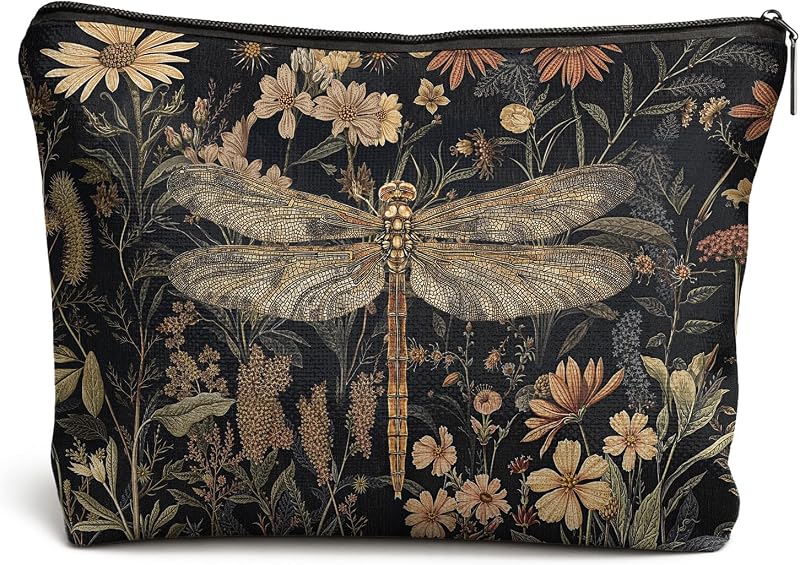 Necessaire de maquiagem DOFQZ com estampa floral de libélula, modelo K079-YZ-HZB, cor 03Child