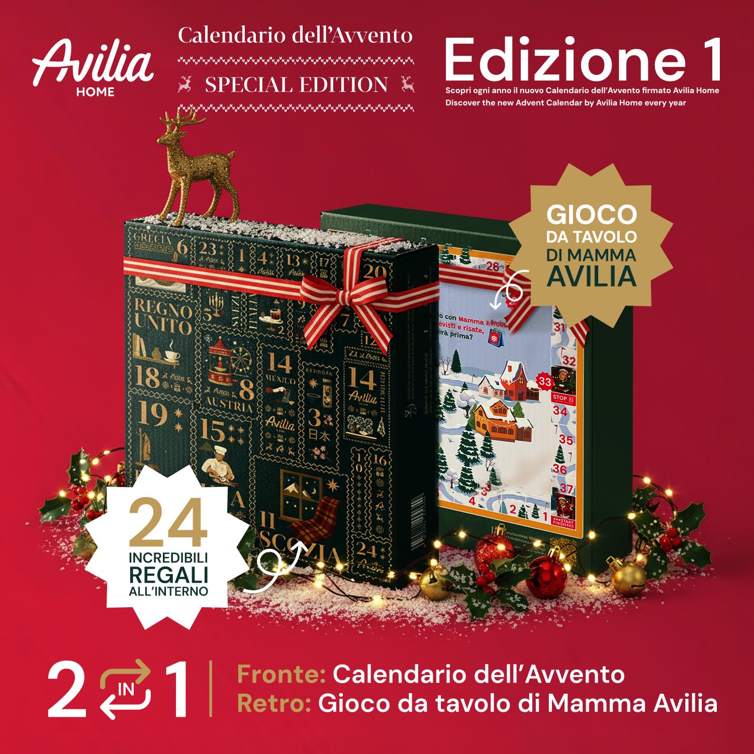 Wintem Calendario de Adviento con 24 regalos temáticos de países del mundo para el hogar, la cocina y el bienestar, idea de regalo original de Navidad con juego de ganso integrado y paquete de lujo