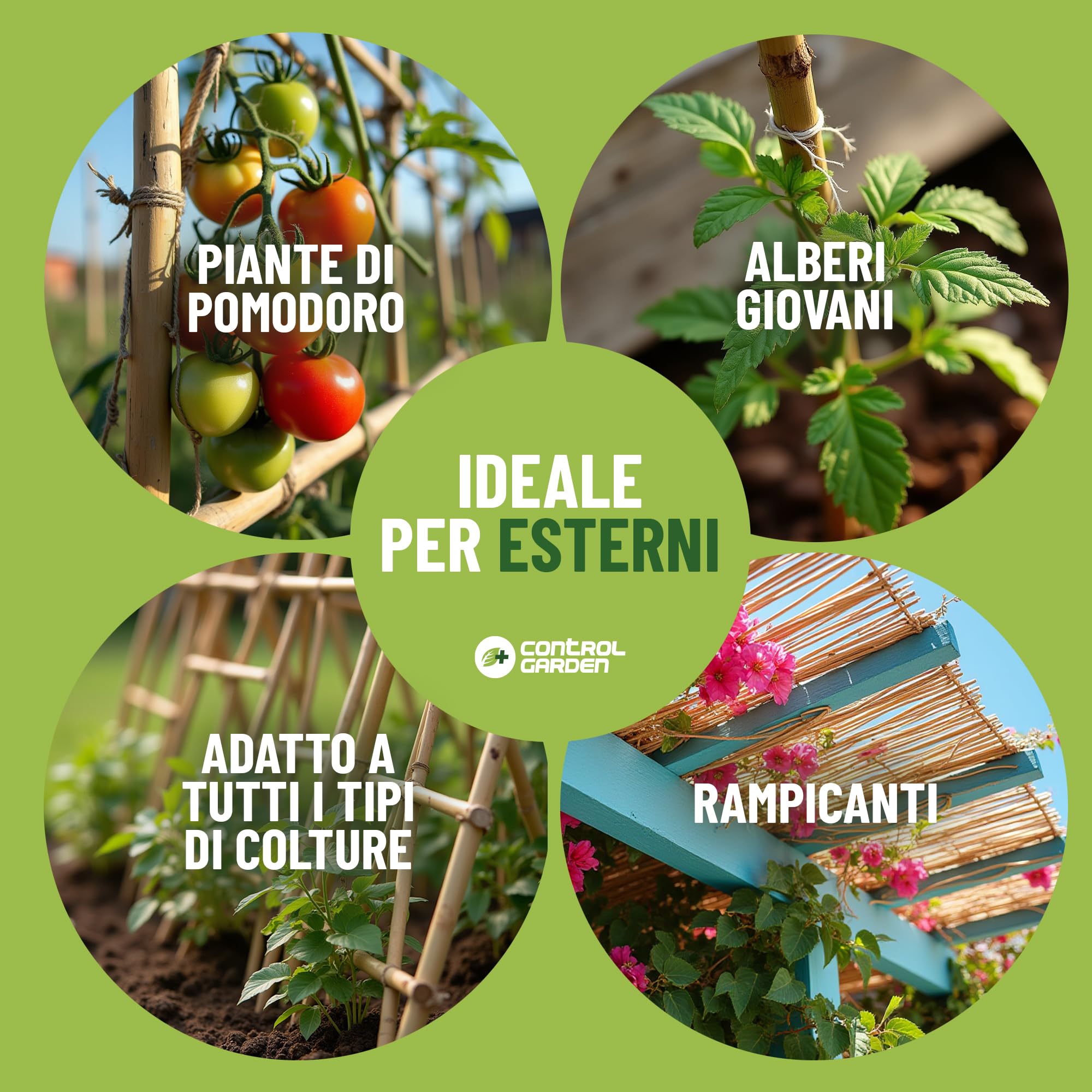 GROWMANIA.ES Control Garden Pack 30 pezzi tutor bambù biologico 90 cm | picchetto con canne naturali per il fissaggio di piante 6 – 8 | Bacchette alberi, verdure, viti e piante