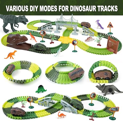 Miniatura 4 de Juguetes de pista de carreras de dinosaurios para niños, regalos de cumpleaños para niños de 3, 4, 5, 6, 7, más de 280 piezas, juego de pista de