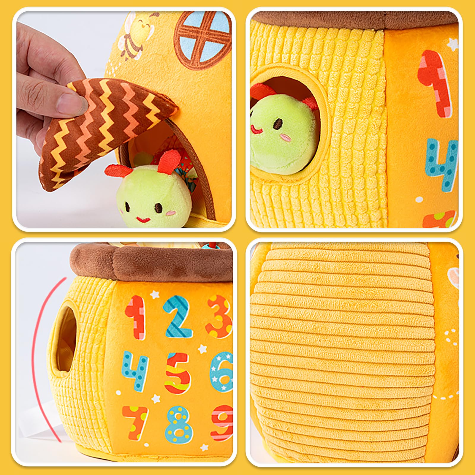Bambini Giochi Montessori 1 Anno - Casa Delle Api in Peluche con 6 Insetti Neonato, Giochi Sensoriali per Neonati con Specchio, Sonaglio, Giochi Dentizione, Regalo 6 9 12 18 Mesi Bimbo Bimba