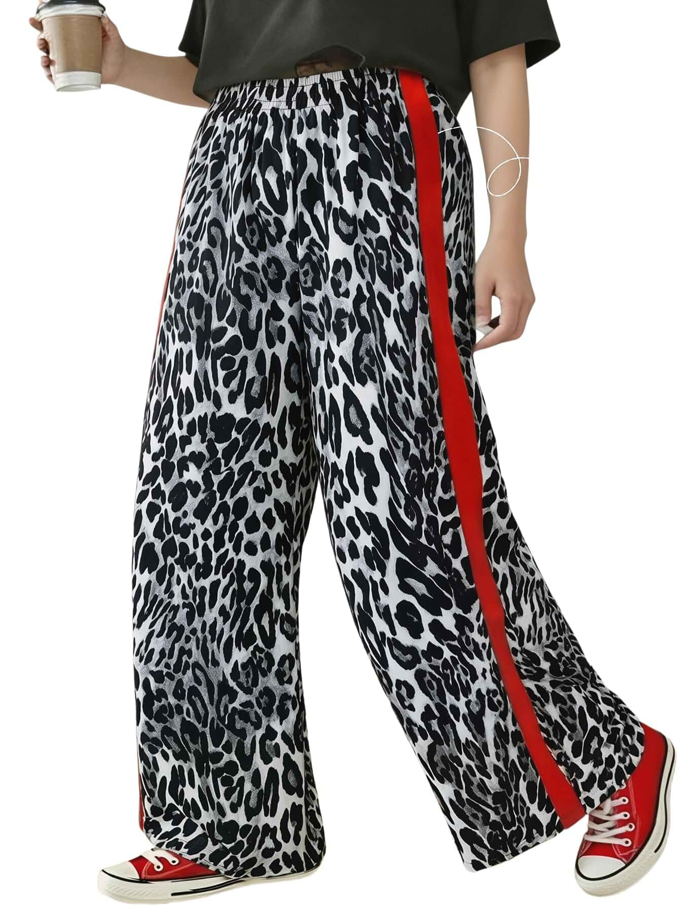 Verdusa Women's Plus Size Leopard Baggy Pants Y2K Streetwear Wide Leg Trousers