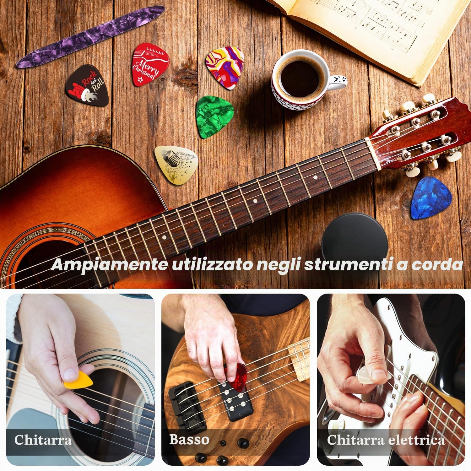 iZoeL Calendario Avvento 2025 Plettro Chitarra Idee Regalo Natale 2025 Uomo Donna Bambina Bambino, Regali Natale per Suonatore Chitarra/Basso/Ukulele/Banjo