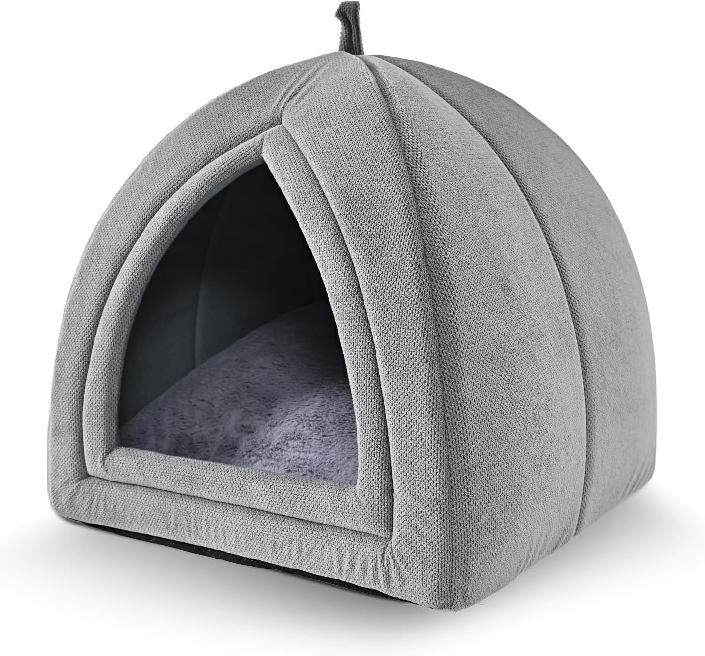 Amazon Basics Cat Cave Bed, 2-in-1 Foldable House for Indoor Cats, with Washable Cushion and Non-Slip Base, 17.5 x 17.5 Inches, Large, LightGray