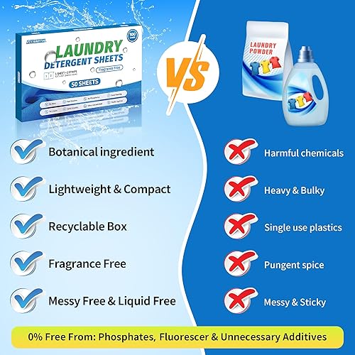 Miniatura 4 de FIXSMITH Hojas de detergente para ropa  100 cargas (50 hojas) sin fragancia, hipoalergénicas, sin perfume, ecológicas, tiras de detergente