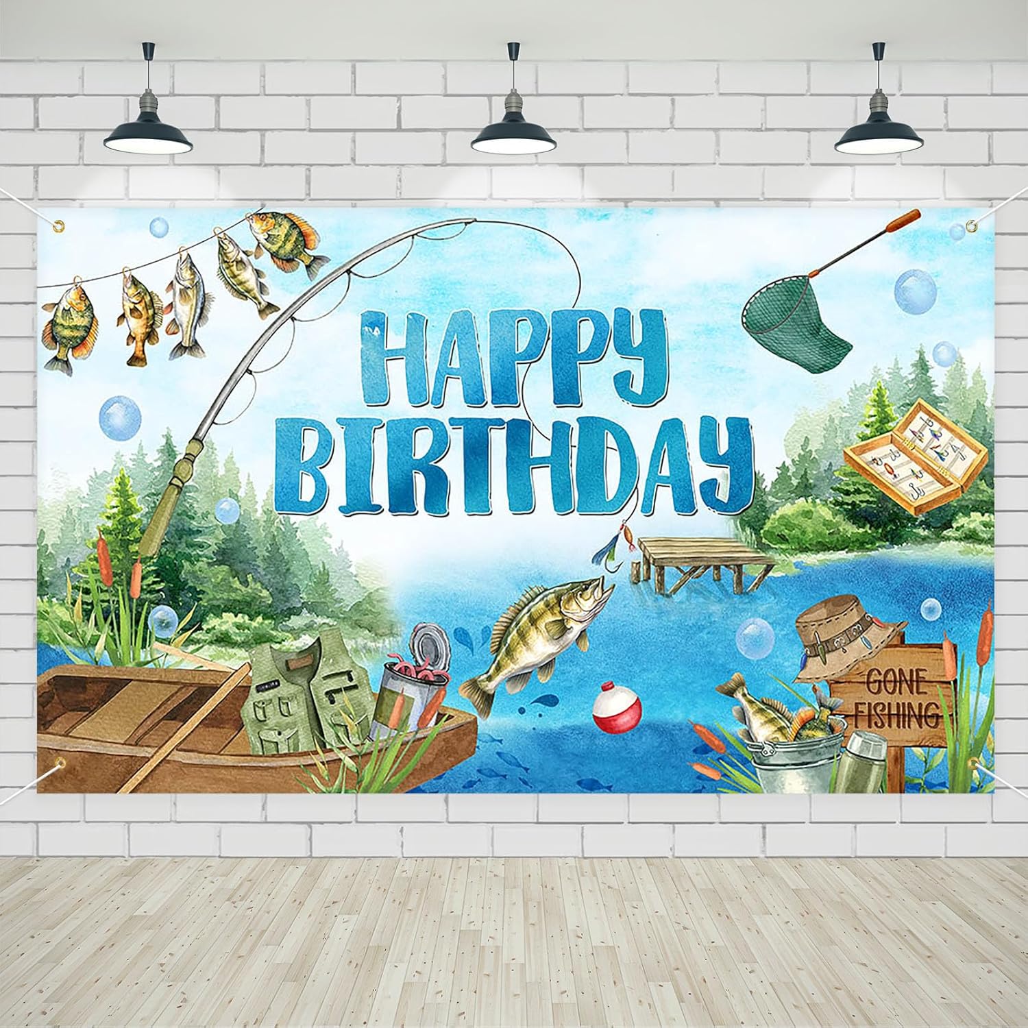 Avezano Gone Fishing Banner Gone Fishing Happy Birthday Backdrop Fishing Theme Background for Kids Men Birthday Party Kids Fishing Party Supplies 70.8 x 43.3 inch 70.8x43.3inch
