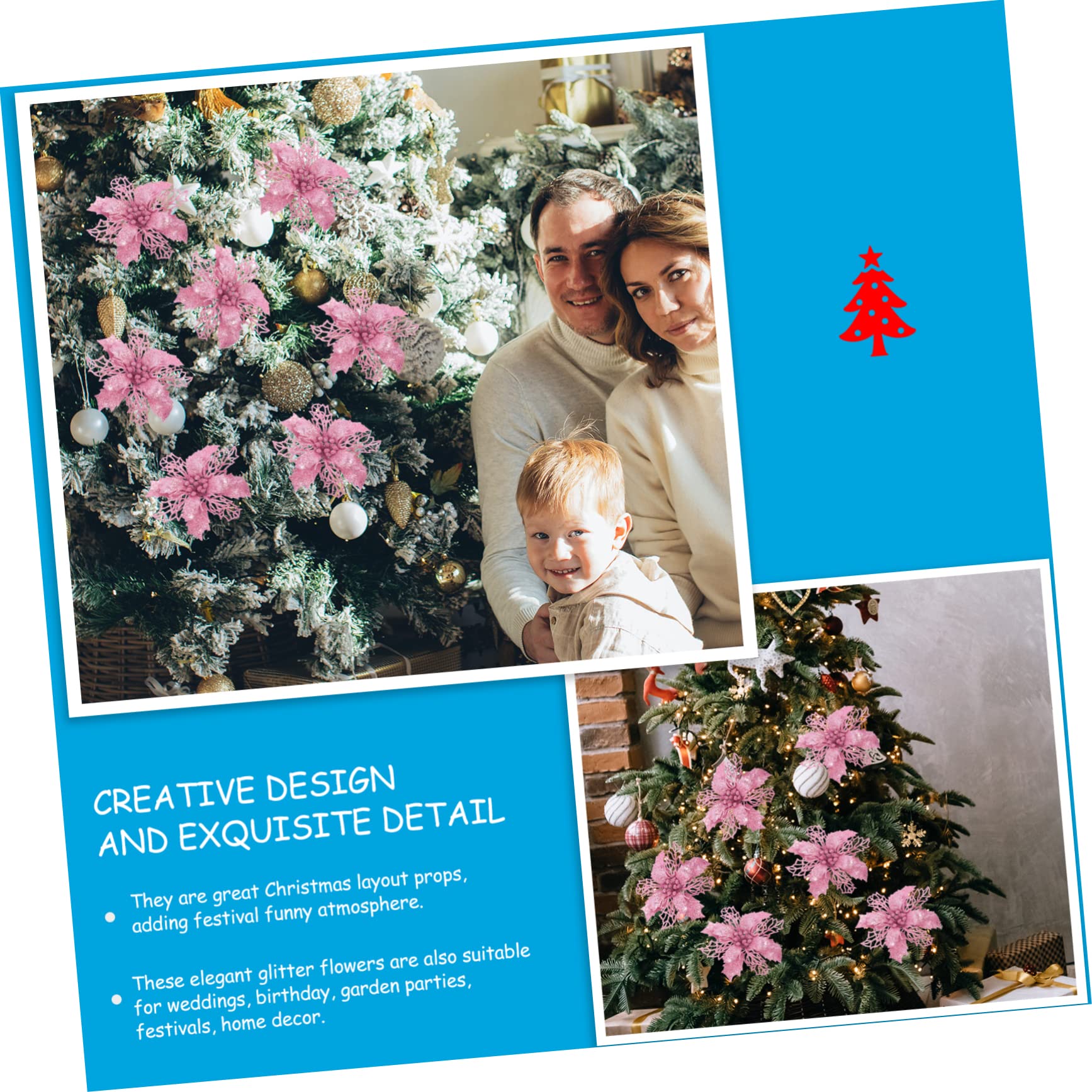 PRETYZOOM 80 Piezas Huecas Decoraciones De Poinsettia Artificial Brillo Flores De Poinsettia Navidad Artificial Retro Decoración del Hogar Xmas Plastic Pink