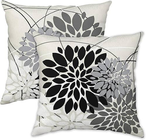 Juego de 2 fundas de almohada de 18 x 18 pulgadas, diseño de flores geométricas modernas, para exteriores, para verano, para el hogar, sofá, cama,