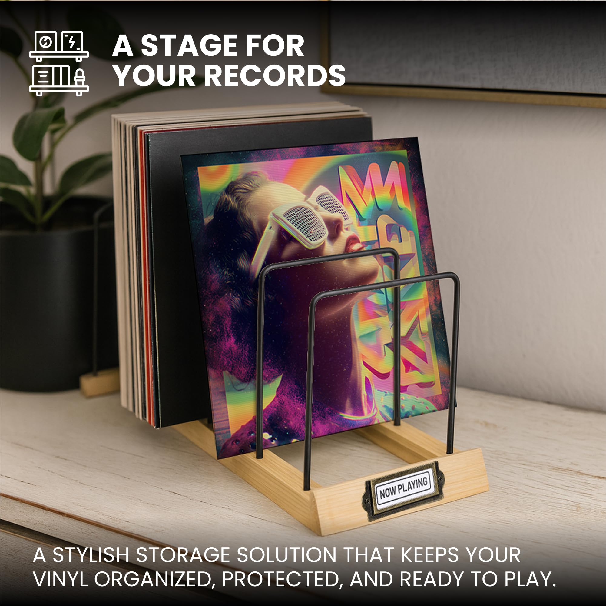 Big Fudge Porta Vinili da Mobile - Contenitore Porta Dischi Vinile - Portavinili Espandibile da 50 a 75 LP - Espositore Vinili - Vinyl Holder Elegante in Bambù