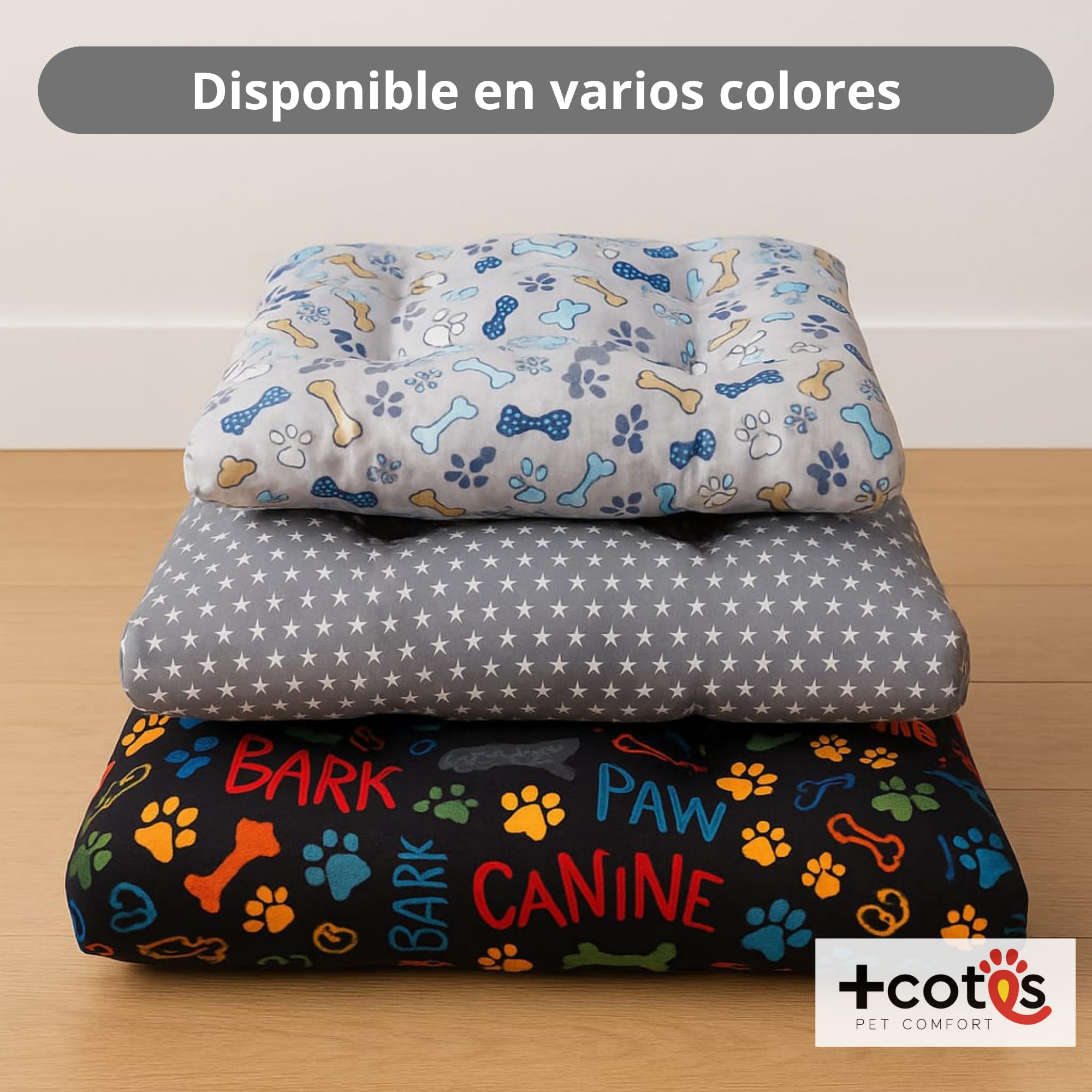 Cama Perro pequeño - Colchón Fibra Suave y Transpirable - Tejido loneta Resistente antipelos - Base Antideslizante - Lavable y Ligera - Hecho en España 50X70X8 Huesos +Cotes