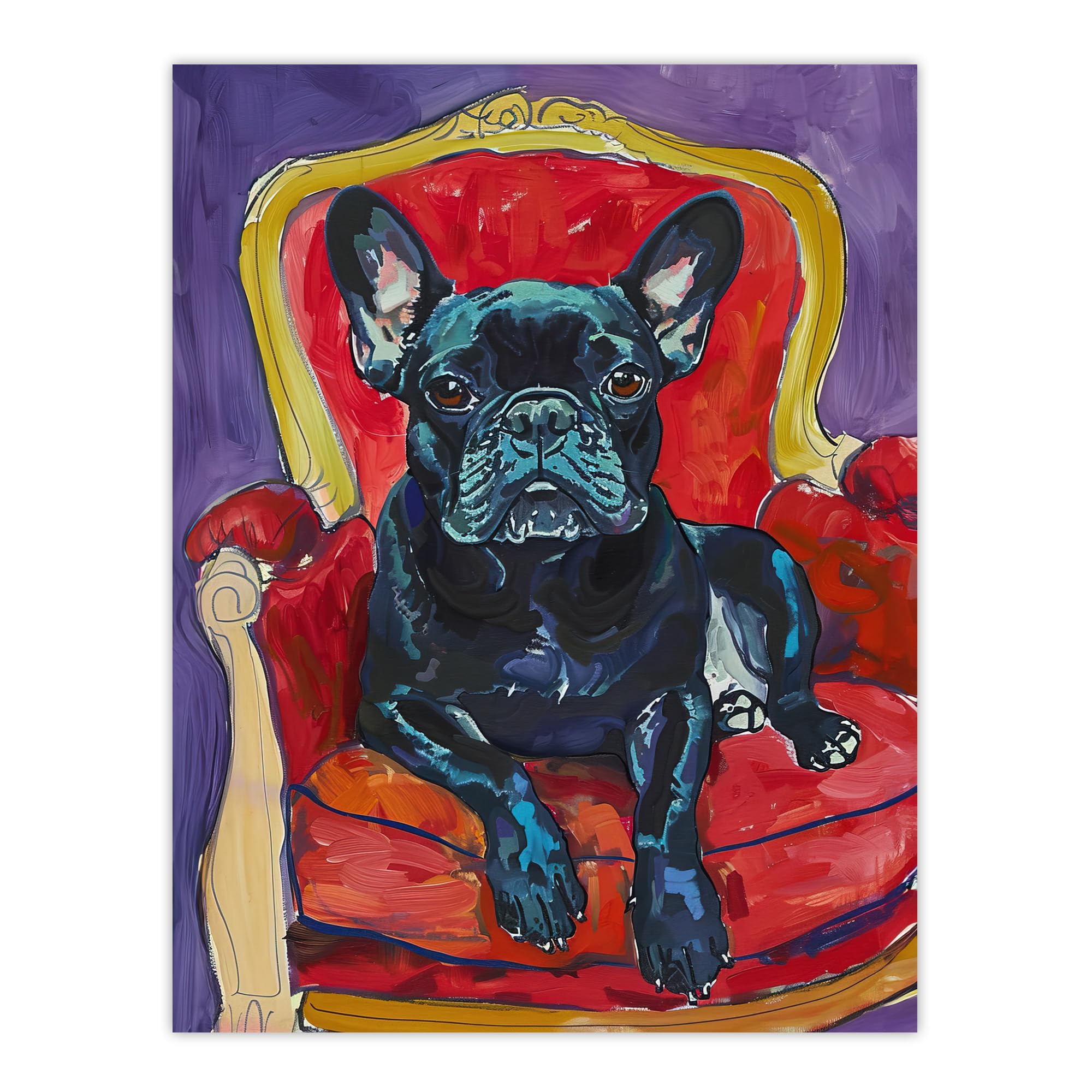 Artery8 Dog Lover French Bulldog on Red Armchair Living Room Large Wall Art Poster Print Thick Paper 18X24 Inch