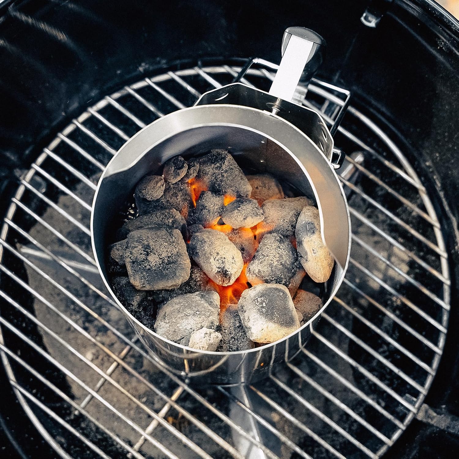 onlyfire Anzündkamin Grill, Hochwertiger Anzündkamin Edelstahl, Groß Grillkohle Anzündkamin 34,5cm Höhe, Grillkohlezünder für Holzkohle, Briketts, Ø 19cm Runder Grillkamin, Kohleanzünder Grill
