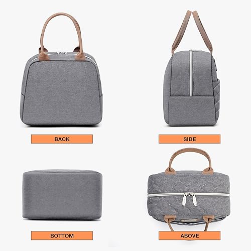 Miniatura 3 de Lekesky Lonchera para mujer, lonchera aislada, bonita bolsa de almuerzo a prueba de fugas para el trabajo de adultos, color gris
