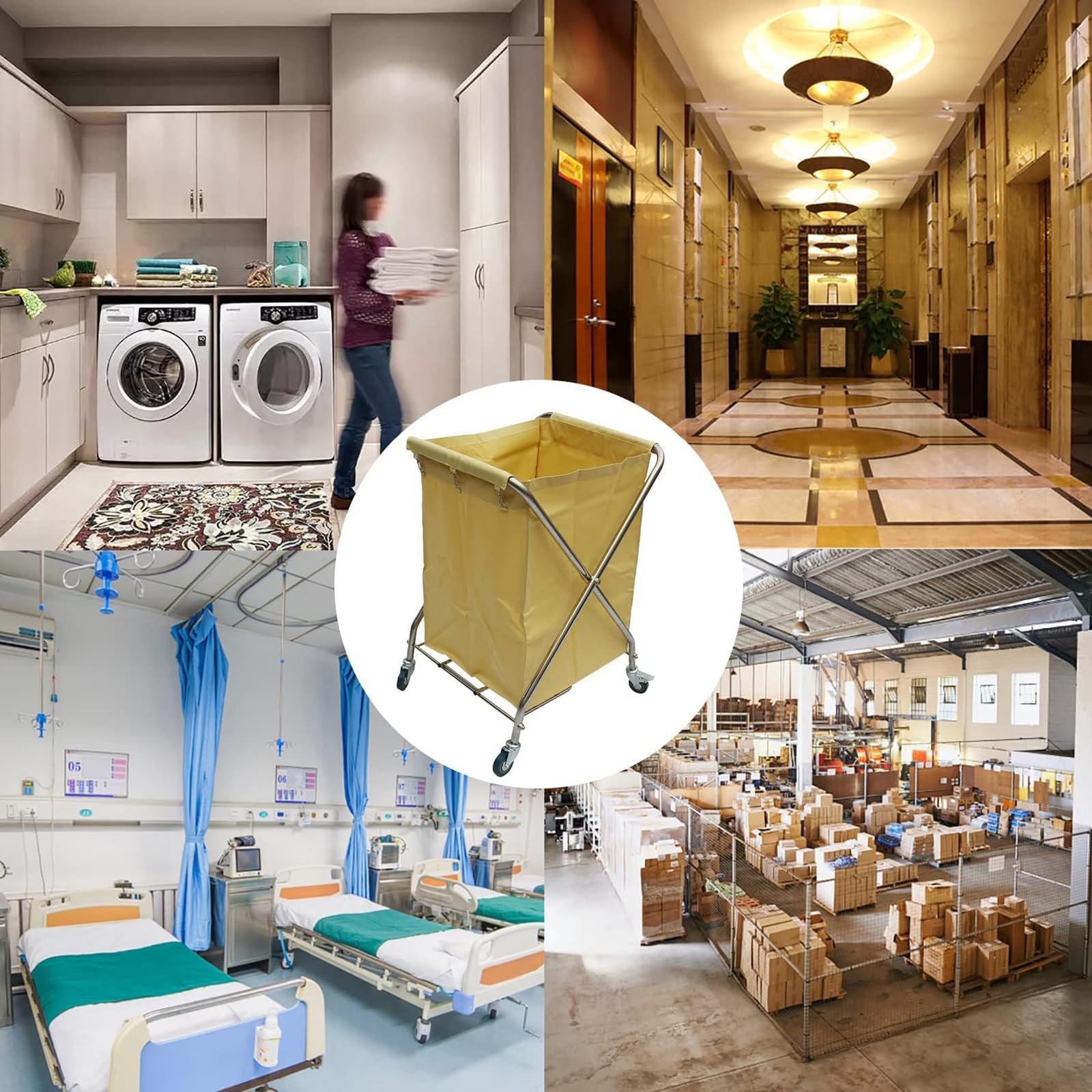 Carrito de Lavandería Plegable con Ruedas, Cesta Industrial para Ropa Sucia, Resistente, para Lavanderías de Hoteles(Gray)