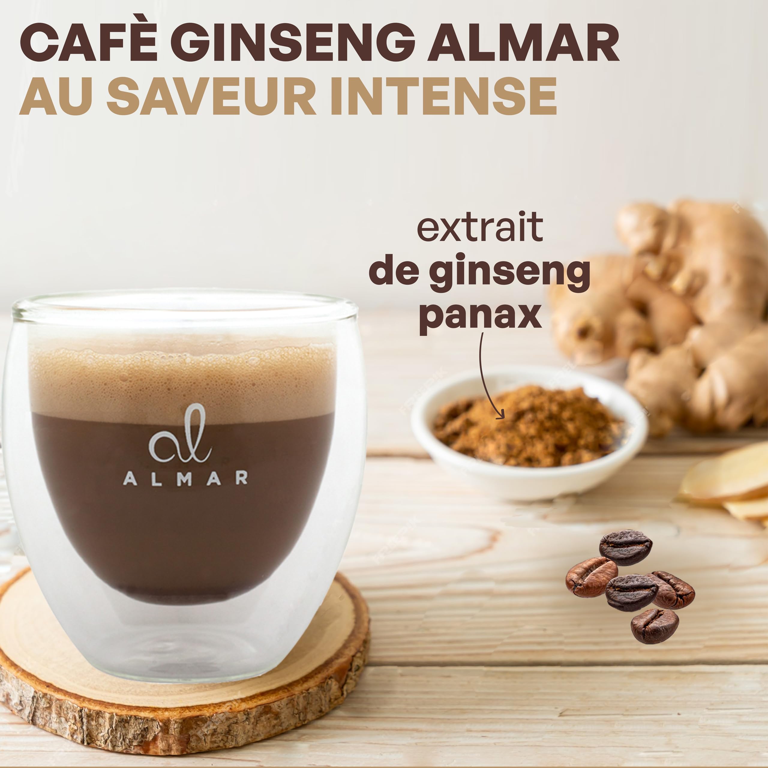 Almar Caffè Ginseng Solubile in Polvere, Gusto INTENSO Senza Glutine, Polvere Ginseng con Caramello, Prodotto Solubile da Bar o Casa, 100% Made in Italy, Busta 500 grammi, Gusto: INTENSO