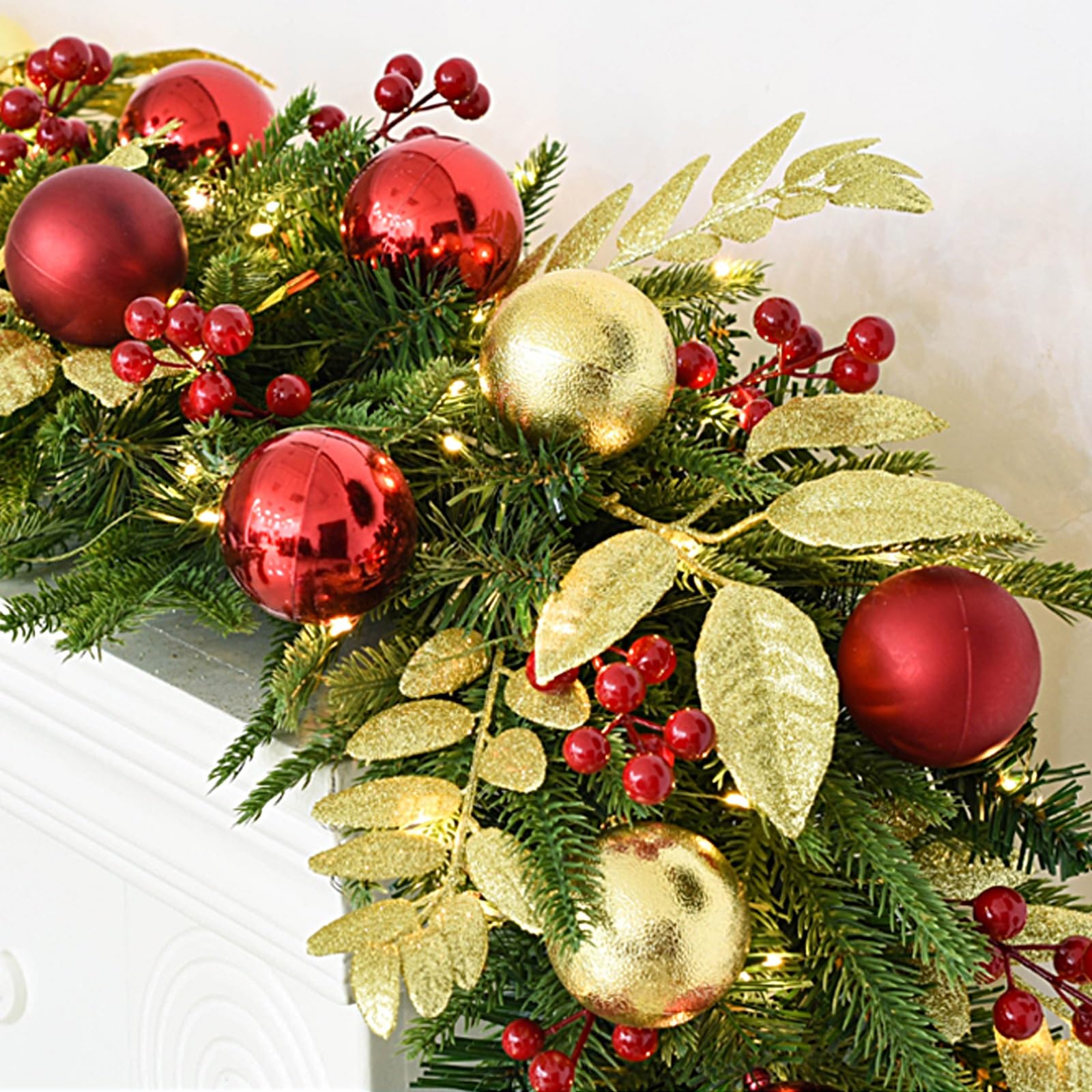2,7 m Christmas Garland, Decoracion Navidad, Guirnaldas de Navidad, para Repisas, Escaleras, Decoración Al Aire Libre(Gold)