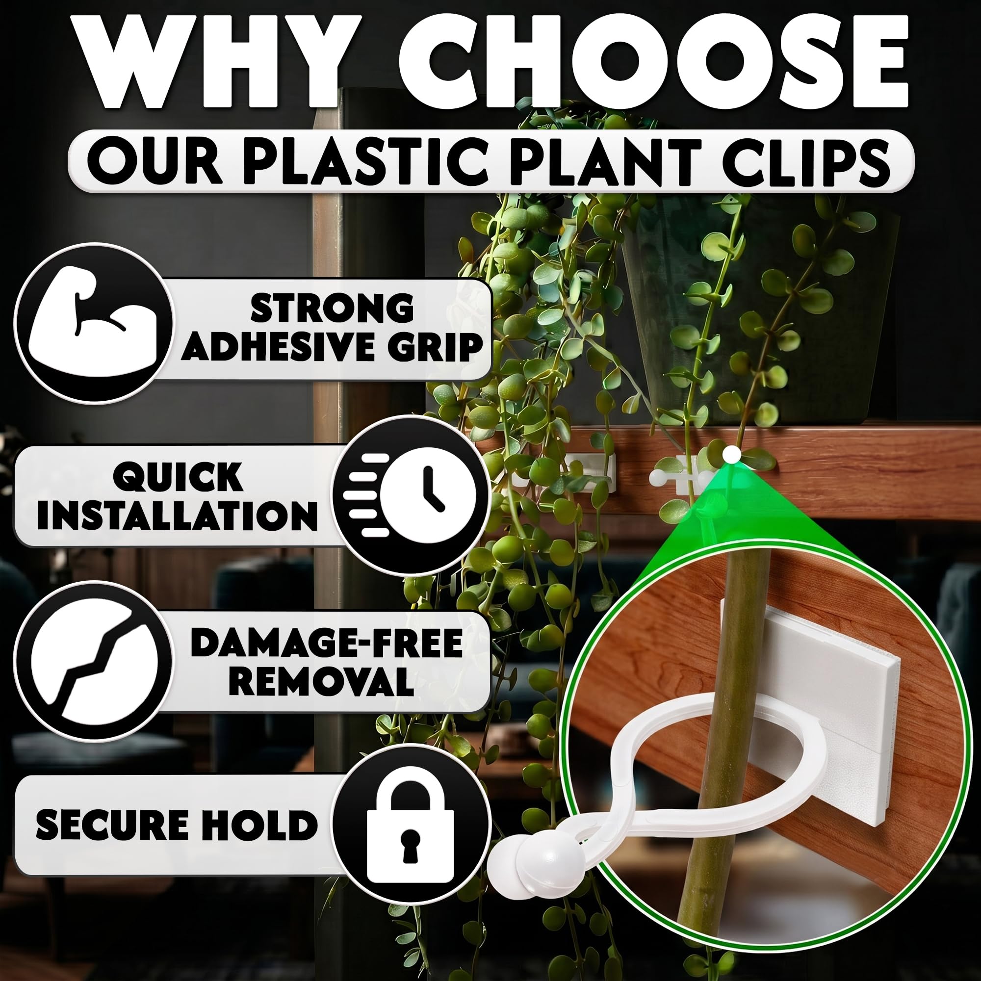 Pflanzenclips für Kletterpflanzen – 100 Stück Pflanzenstützenklemmen zum Aufhängen von Pflanzenhaltern, Kabel-Organizer, Pflanzenranken-Wand-Clips – Gemüsegarten-Clips, Pflanzenwand-Clips für