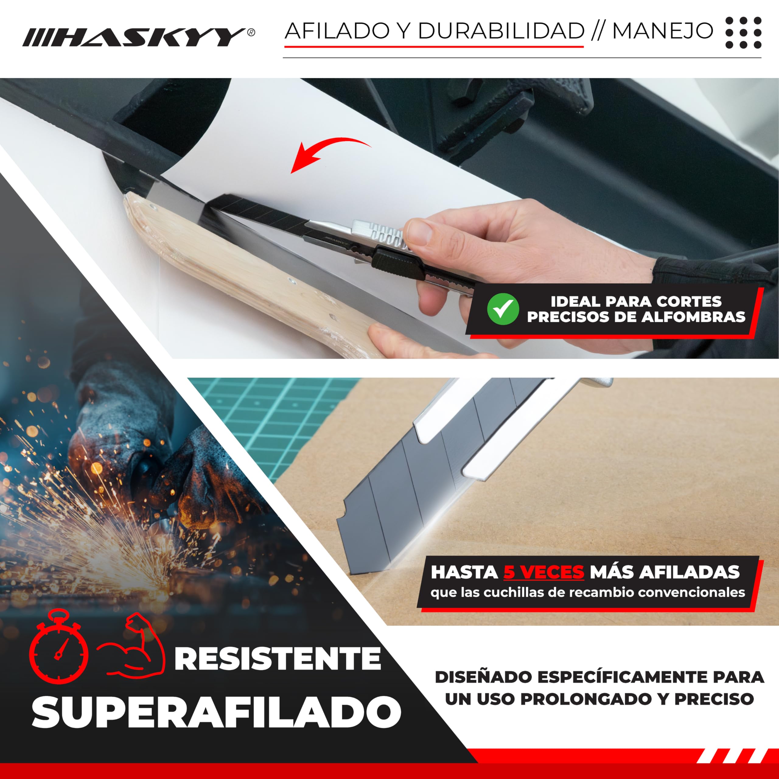 HASKYY Pack 2 Cúteres Profesionales 18mm + 5 Hojas SK5 Premium - Navajas de Seguridad con Auto-Lock