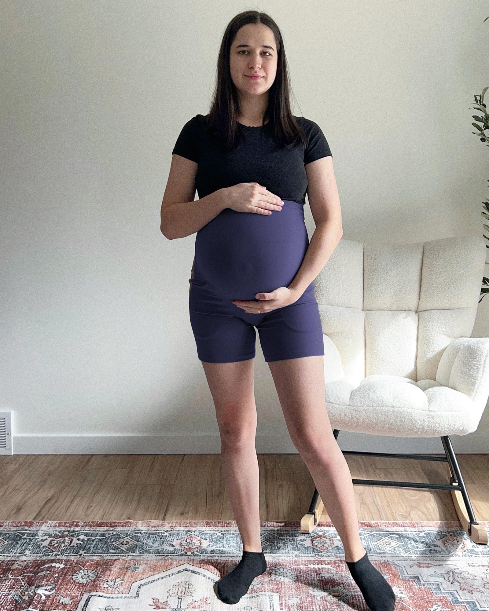 G4Free BareFeel - Pantalones cortos deportivos de maternidad con bolsillos sobre el vientre, cómodos pantalones de entrenamiento de verano para embarazo