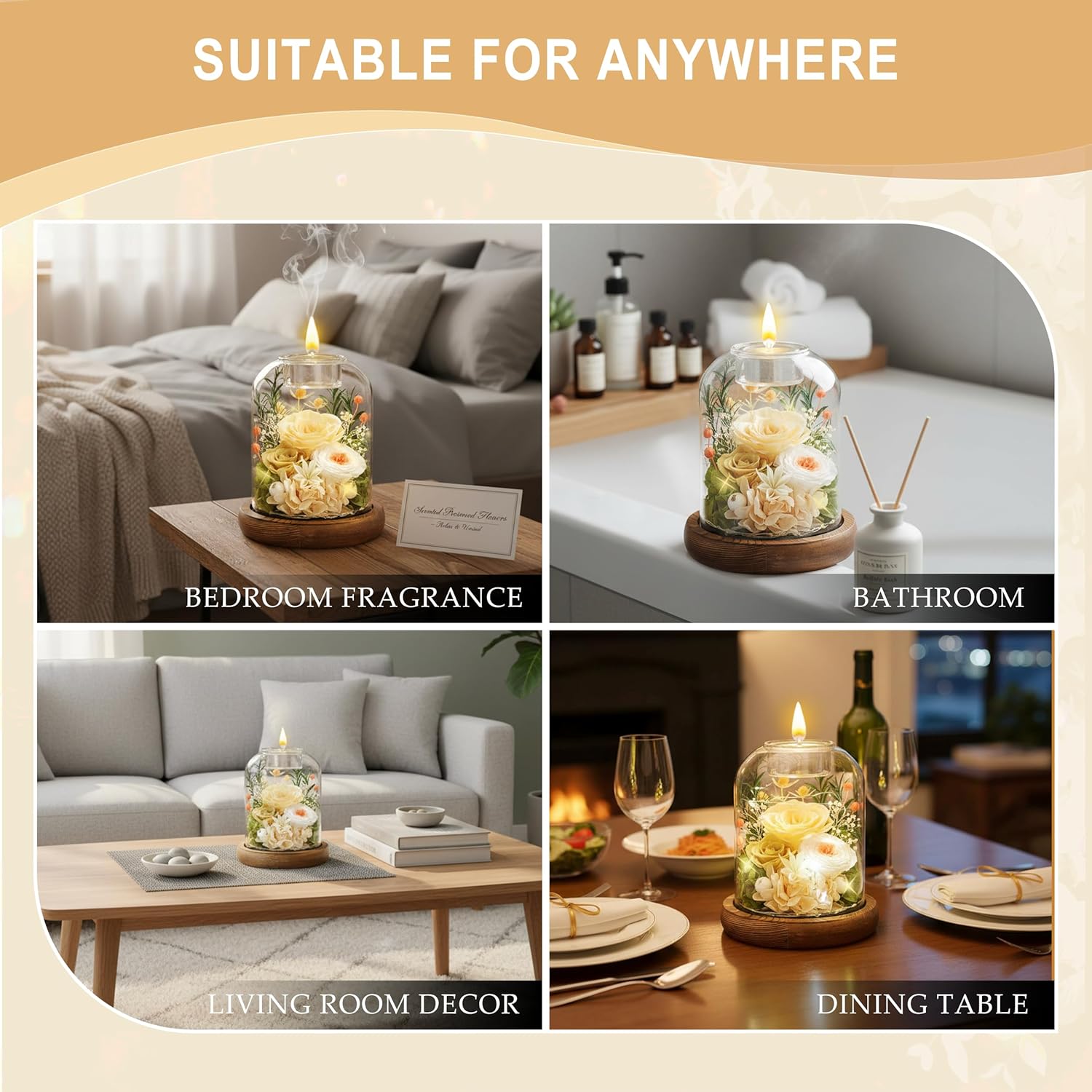 Gifts for Mom, Preserved Rose Flowers in Glass Dome, Forever Flowers for Delivery, Eternal Rose, Birthday Gifts for Women, Mothers Day for Grandma, Wife, Daughter, Anniversary(Champagne)