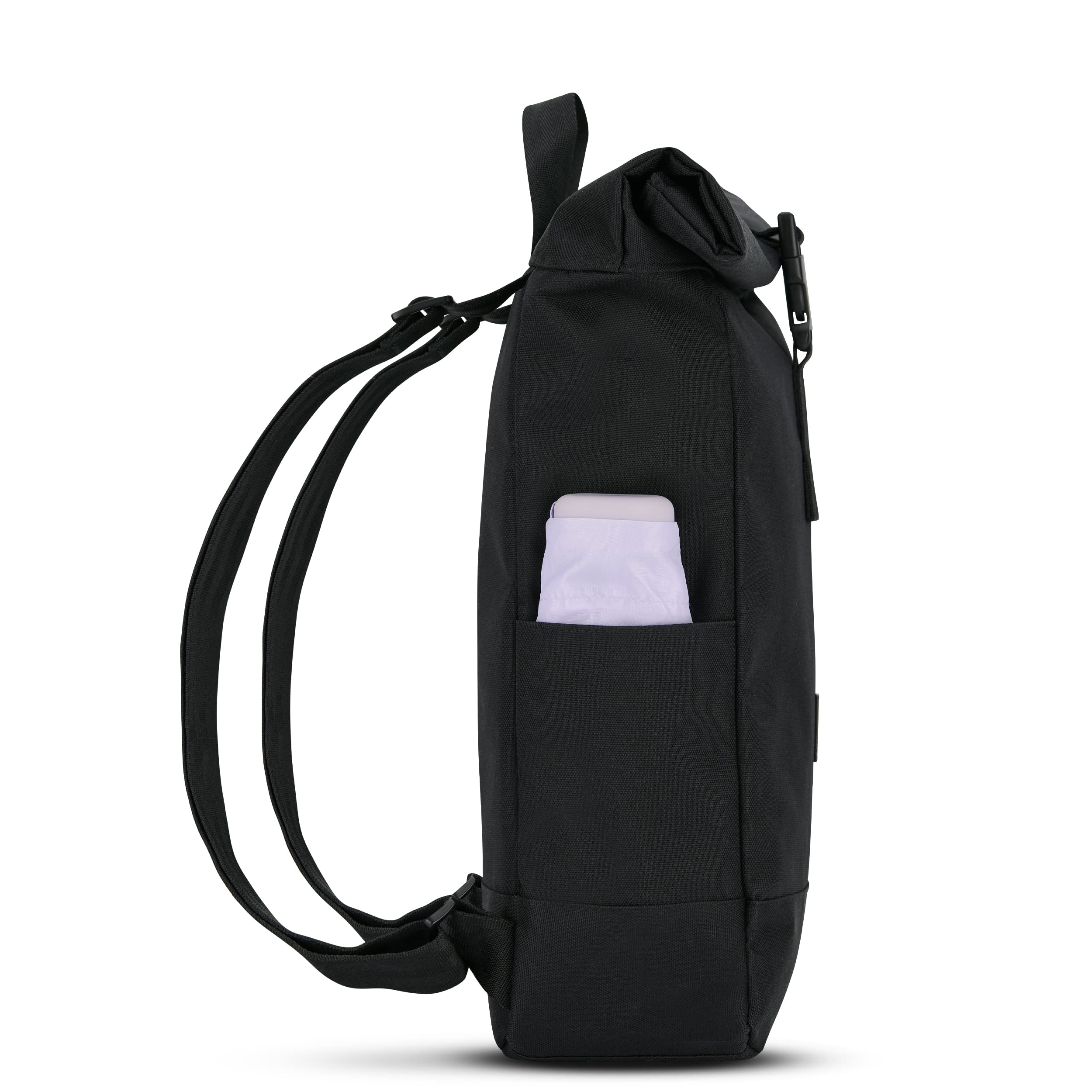 Johnny Urban Plecak damski i męski mały – Robin Small – mały rolltop Daypack z kieszenią na laptopa 12 cali – plecak dzienny na uczelnię City Business – odporny na działanie wody, czarny, jeden rozmiar