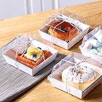 Vista 24 de Ctosree 100 cajas de papel para embutidos con tapas transparentes, cajas desechables de 4.5 pulgadas, cajas cuadradas para postres, cajas