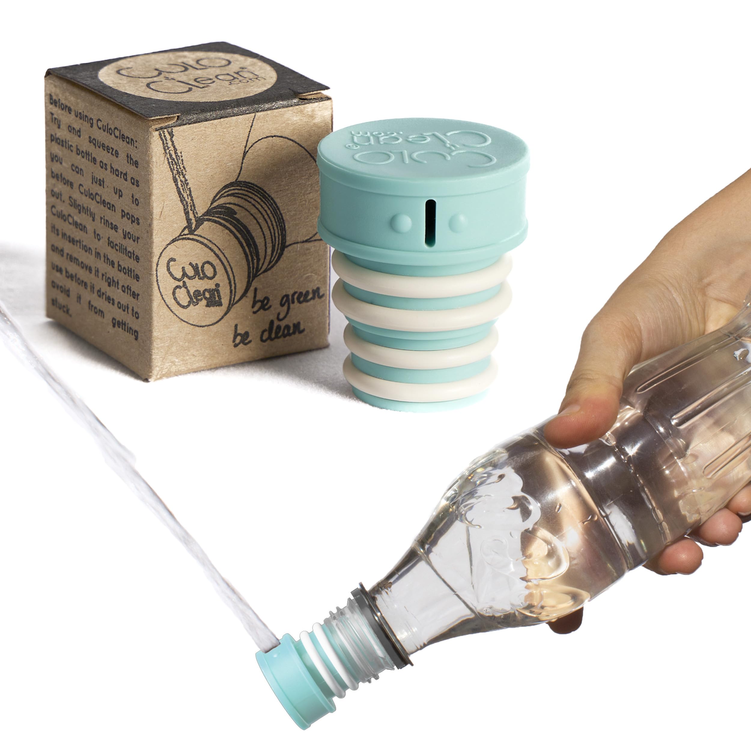 CuloClean Portable Bidet for Toilet, Travel, or Camping. Compatible with Any Plastic Bottle. Discreet, Sanitary or Travel Shower, Attachable Stopper, Backcountry Bidet Nozzle (1pcs Aquamarine)