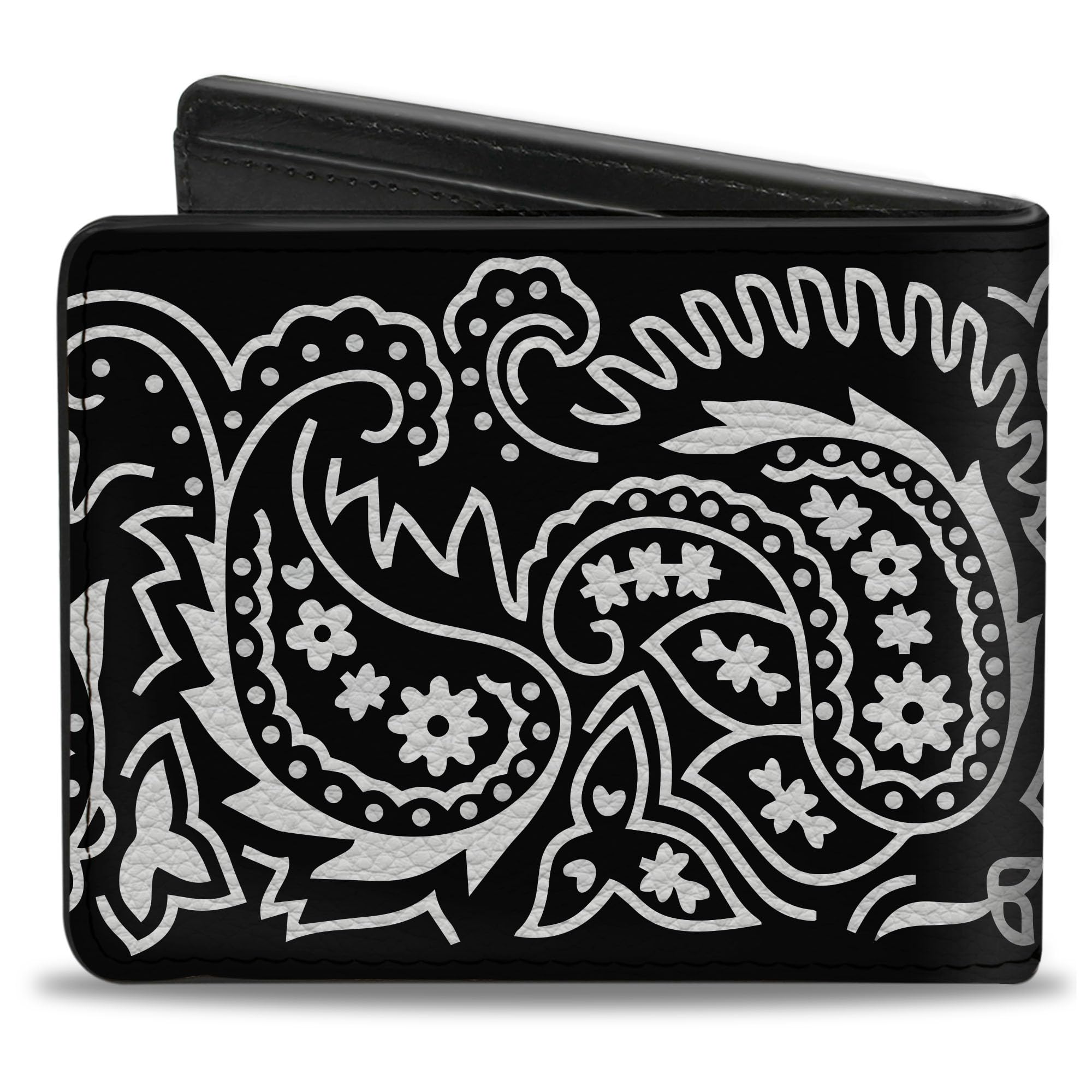 Buckle-Down Men's Wallet, Bifold, Floral Paisley Black White, Vegan Leather, Multi, 4.0