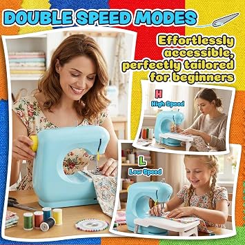Sewing Machine for Beginners, Electric Mini Sewing Machine for Mending & DIY Crafts, Dual Speed Small Portable Sewing Machine with Full Sewing Kits, Foot Pedal & Extension Table, Great for Kids&Adults
