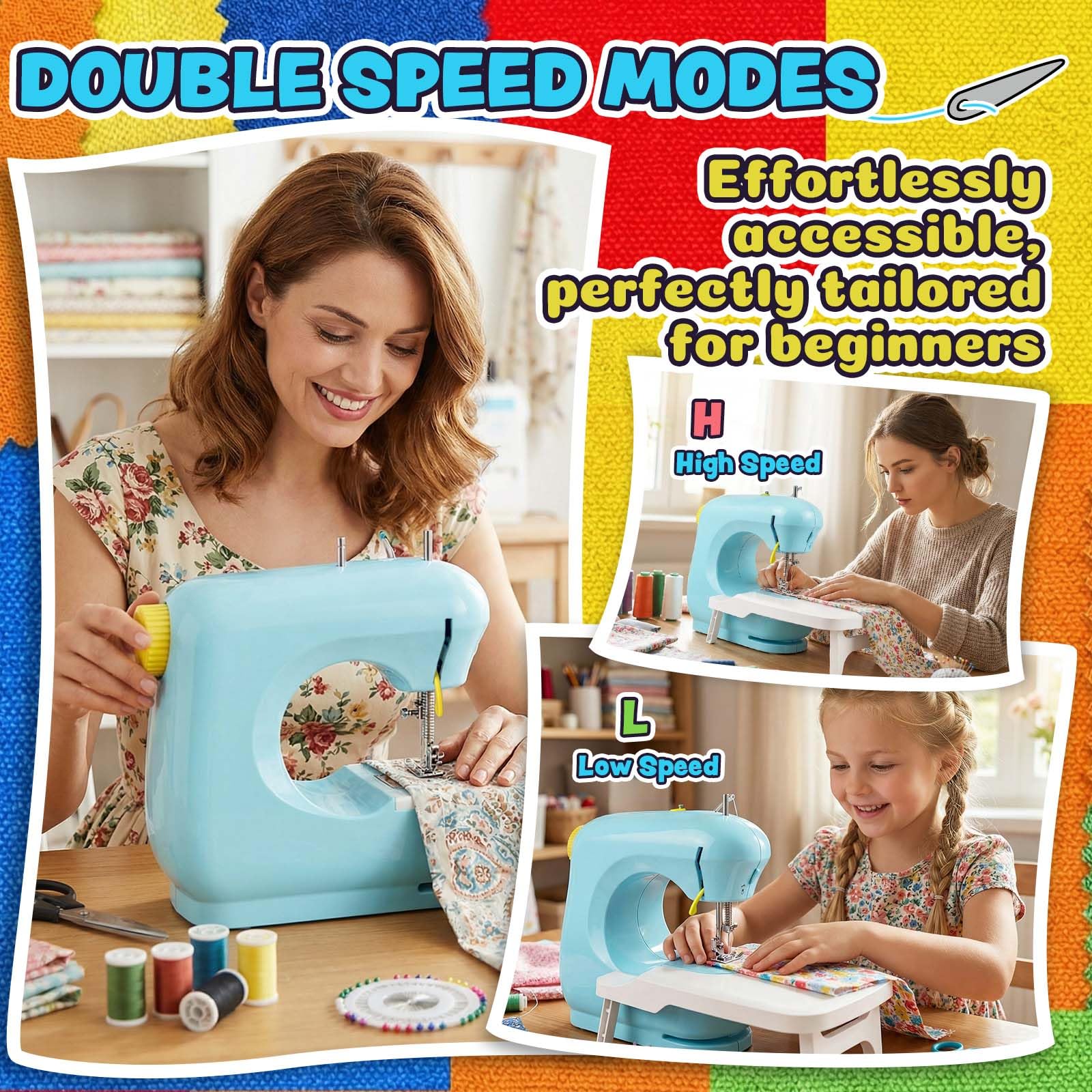 Máquina de coser para principiantes, mini máquina de coser eléctrica para reparación y manualidades, pequeña máquina de coser portátil de doble velocidad con juegos de costura completos, pedal y