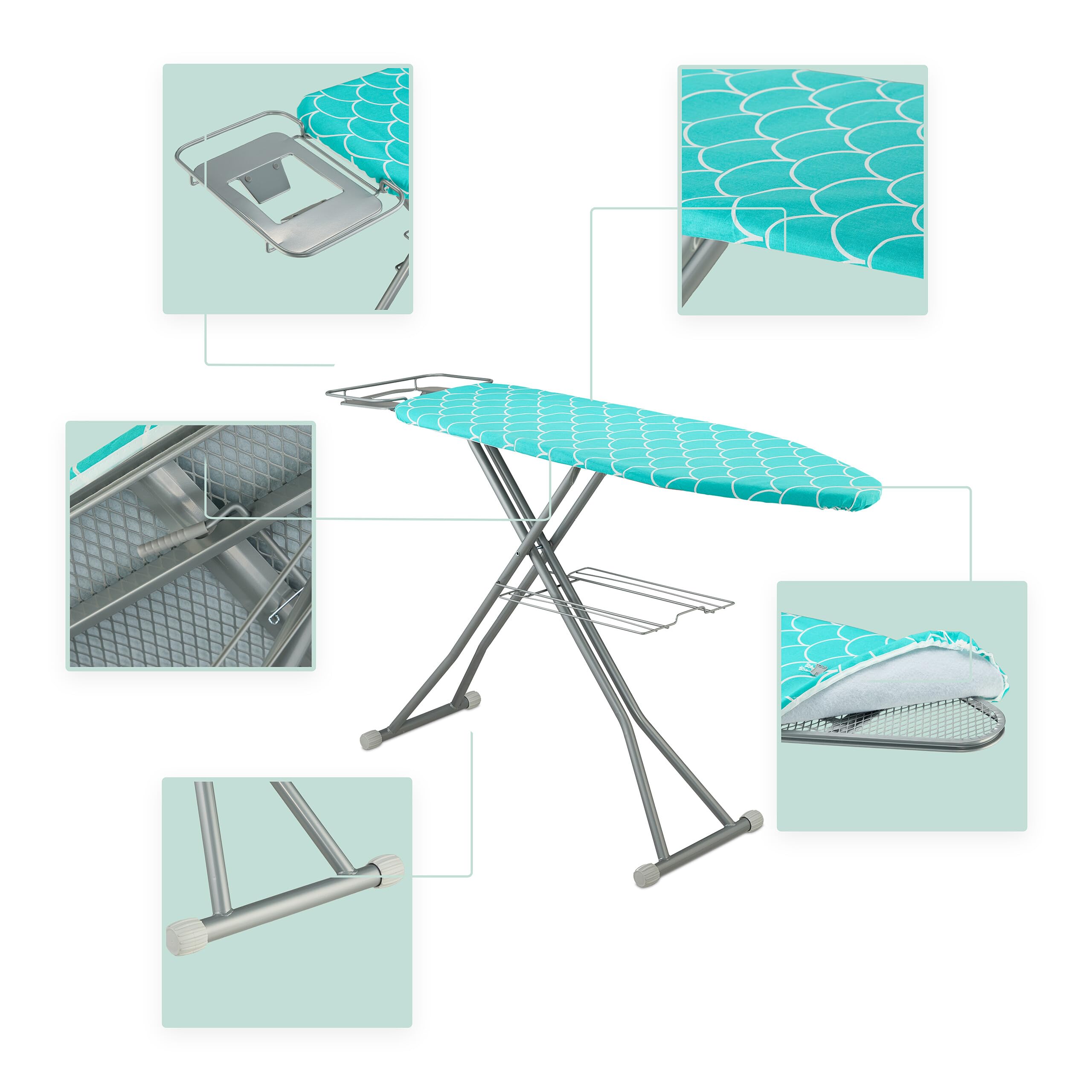 Relaxdays ASSE da Stiro Pieghevole, Tavolo Ferro a Vapore, Piano per Stirare Salvaspazio, 115x39 cm, Copriasse, Turchese