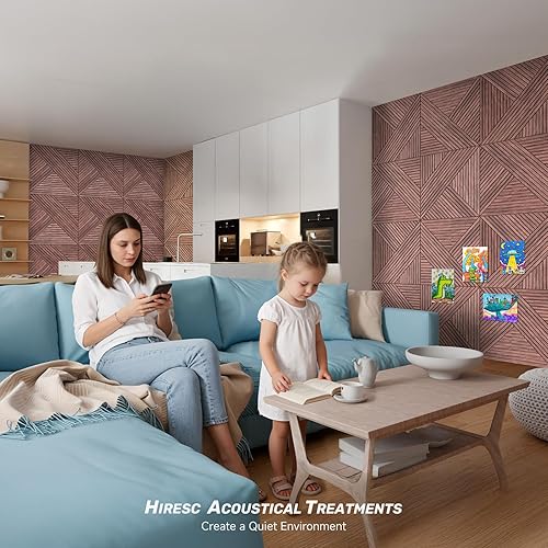 Miniatura 81 de Paquete de 8 paneles acústicos artísticos de espuma a prueba de sonido para paredes, paneles decorativos absorbentes de sonido de 48 x 32 pulgadas
