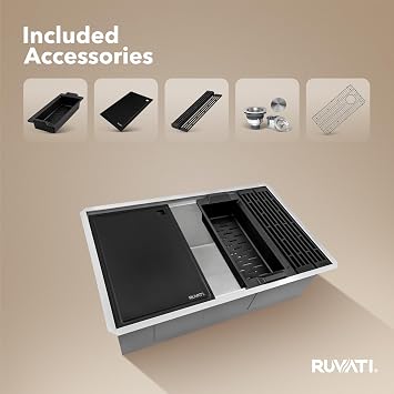 Ruvati 27-inch Workstation Slope Bottom Offset Drain Undermount 16 Gauge Kitchen Sink Black Accessories - RVH8573