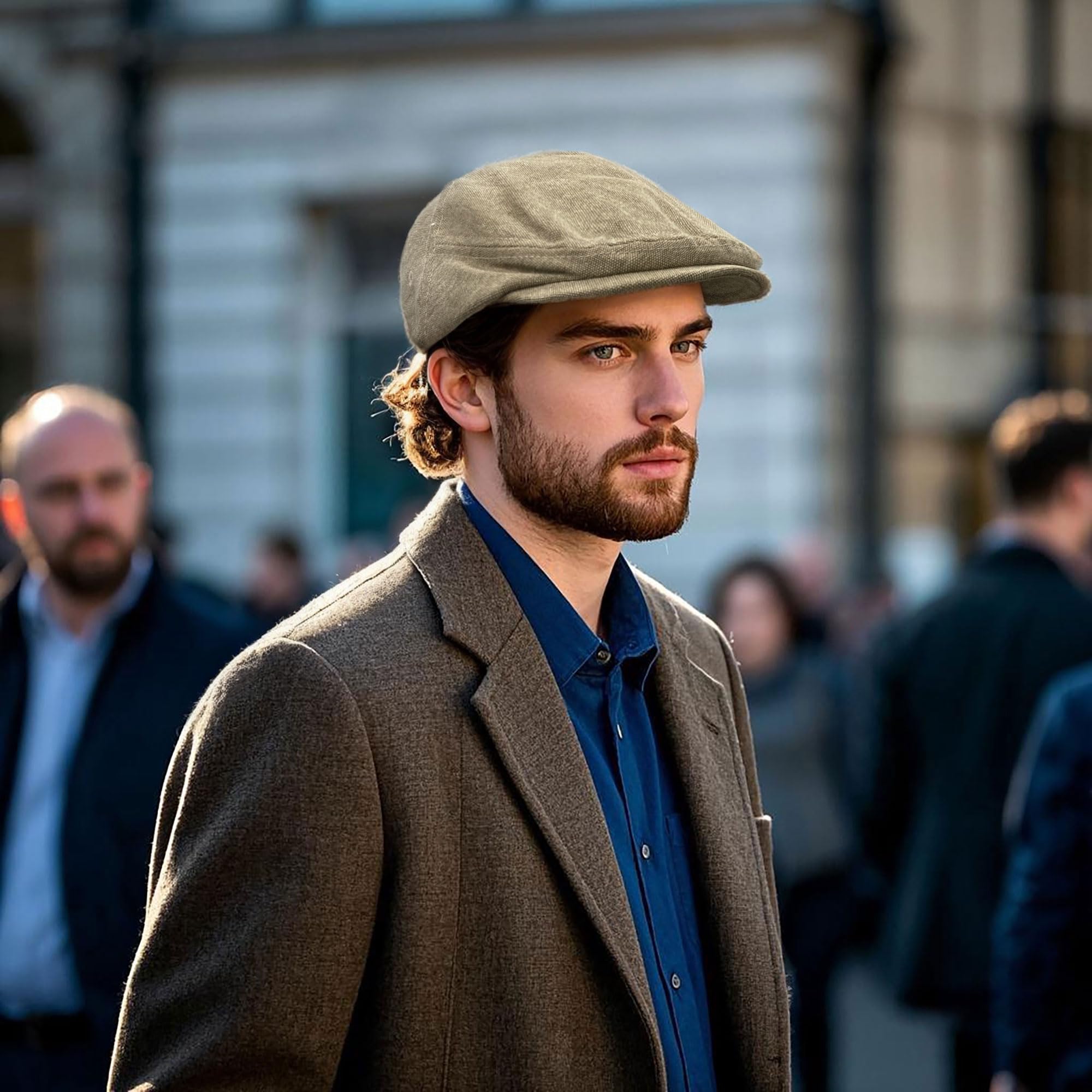 Croogo Newsboy Hats for Men Cabbie Cap Newsie Cap Flat Cap Lightweight Golf Ivy Cap Hooligan Driver Hunting Hats,Khaki-HBL1