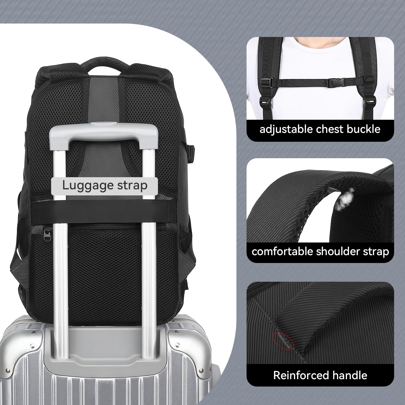 Yankony Mochila Viaje Cabina Avion 40x20x25 para Ryanair Travel Backpack 20L con Compartimiento para Portátil de 14 Pulgadas Impermeable y Antirrobo Equipaje De Mano Hombre Mujer