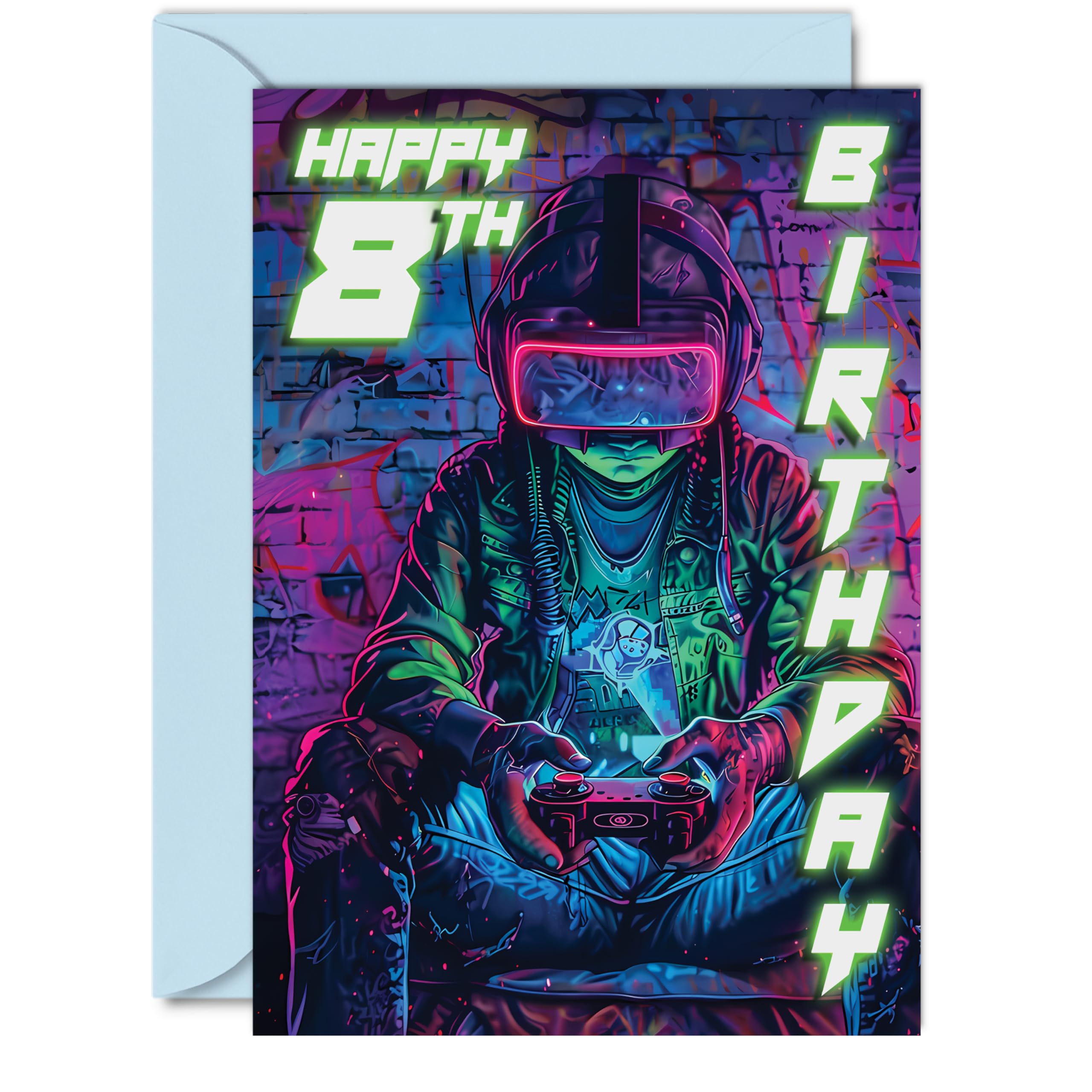 8th Birthday Cards for Boys Girls - Video Game Gamer - Happy 8 Birthday Card for Son Daughter Nephew Niece Grandson, A5 Eight Eighth Bday Greeting Cards