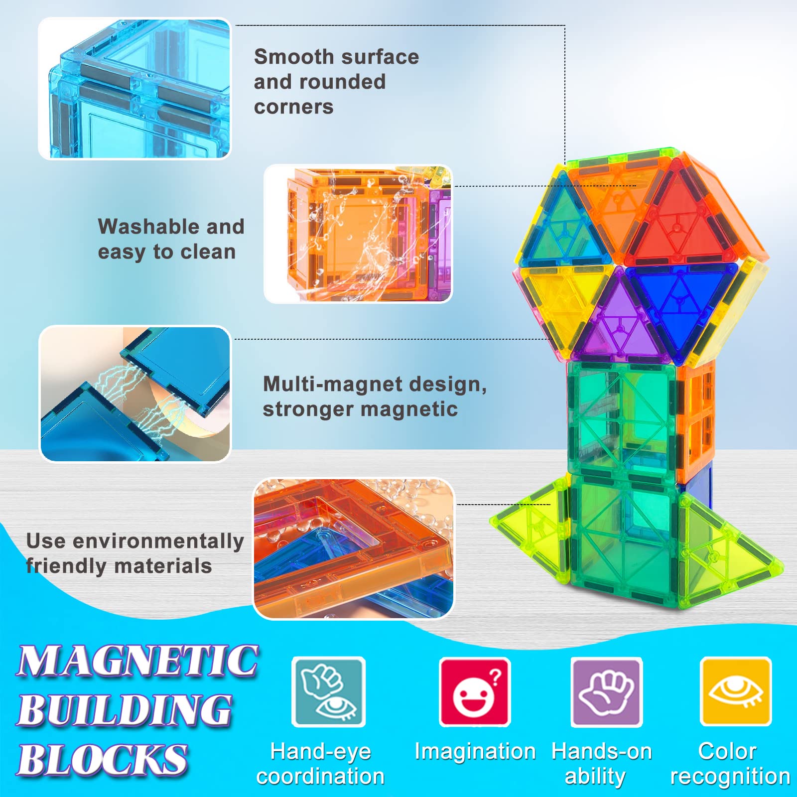 34 Piezas De Bloques Magnéticos De Construcción – Set De Imanes Transparentes Con Triángulos, Cuadrados Y Ventanas – Juguete Educativo STEM Para Niños De 3 A 8 Años
