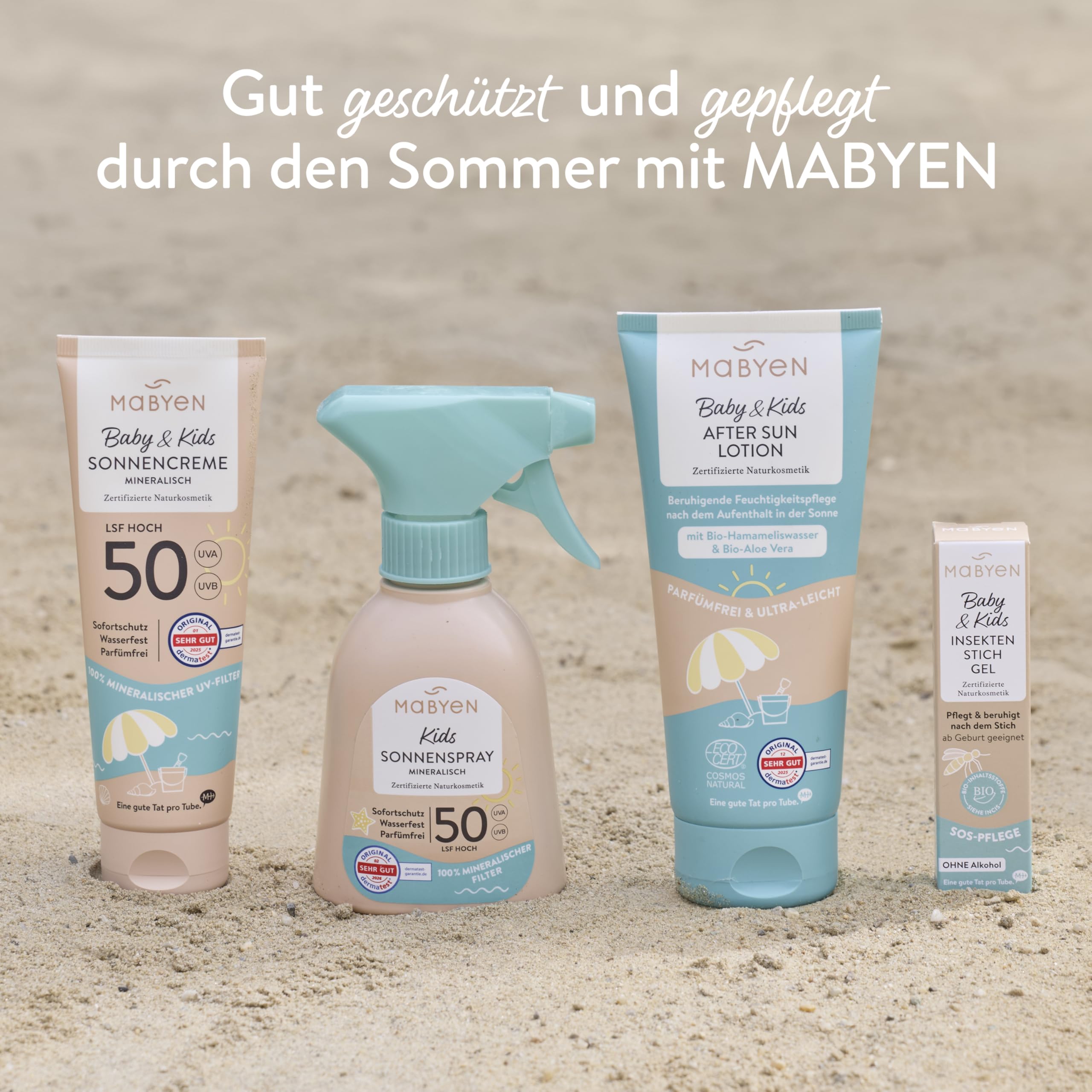 MABYEN Crème solaire 100% minérale pour bébés et enfants SPF 50, lot de 2 x 100 ml –avec filtre minéral UVA/UVB– résistante à l'eau, cosmétique naturel sans parfum, vegan