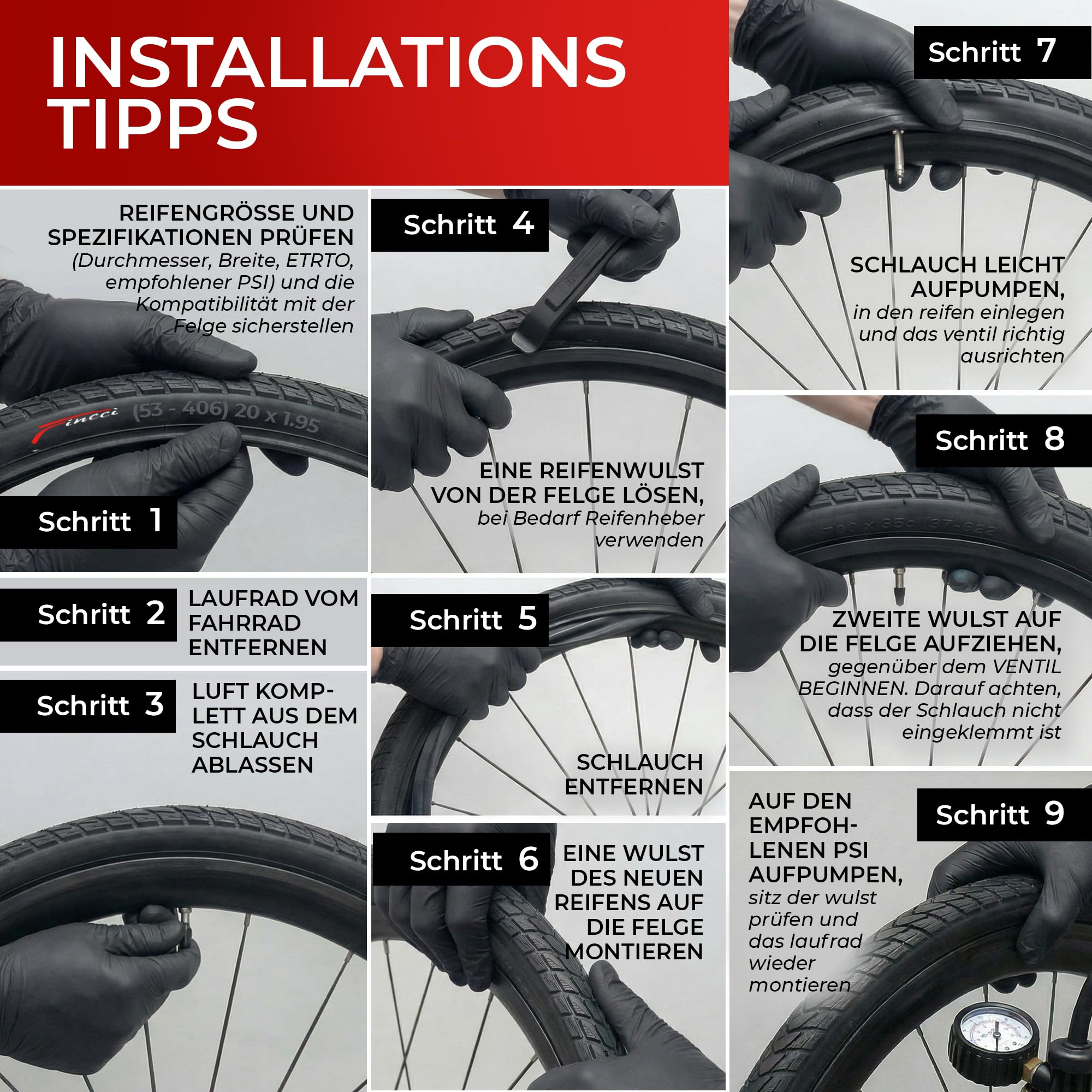 Fincci Fahrradreifen 20 Zoll – 2er Pack Faltbare MTB Reifen 20 x 1.95 Zoll mit 2X 20 Zoll Schrader Schlauch, FahrradMantel 53-406 für Kinder, Teenager & Erwachsene, BMX, City, Road & MTB & Dreirad