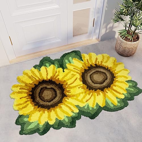 Miniatura 2 de USTIDE Tapete de área de girasol, tapete de flores amarillas, bonito tapete para baño y cocina, tapete hecho a mano, lavable, floral (23.6 x 35.4