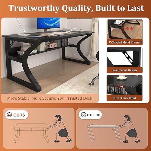 Miniatura 3 de AZN Escritorio para computadora, escritorio de computadora de 47 pulgadas, escritorios de oficina en casa con almacenamiento, escritorios de oficina