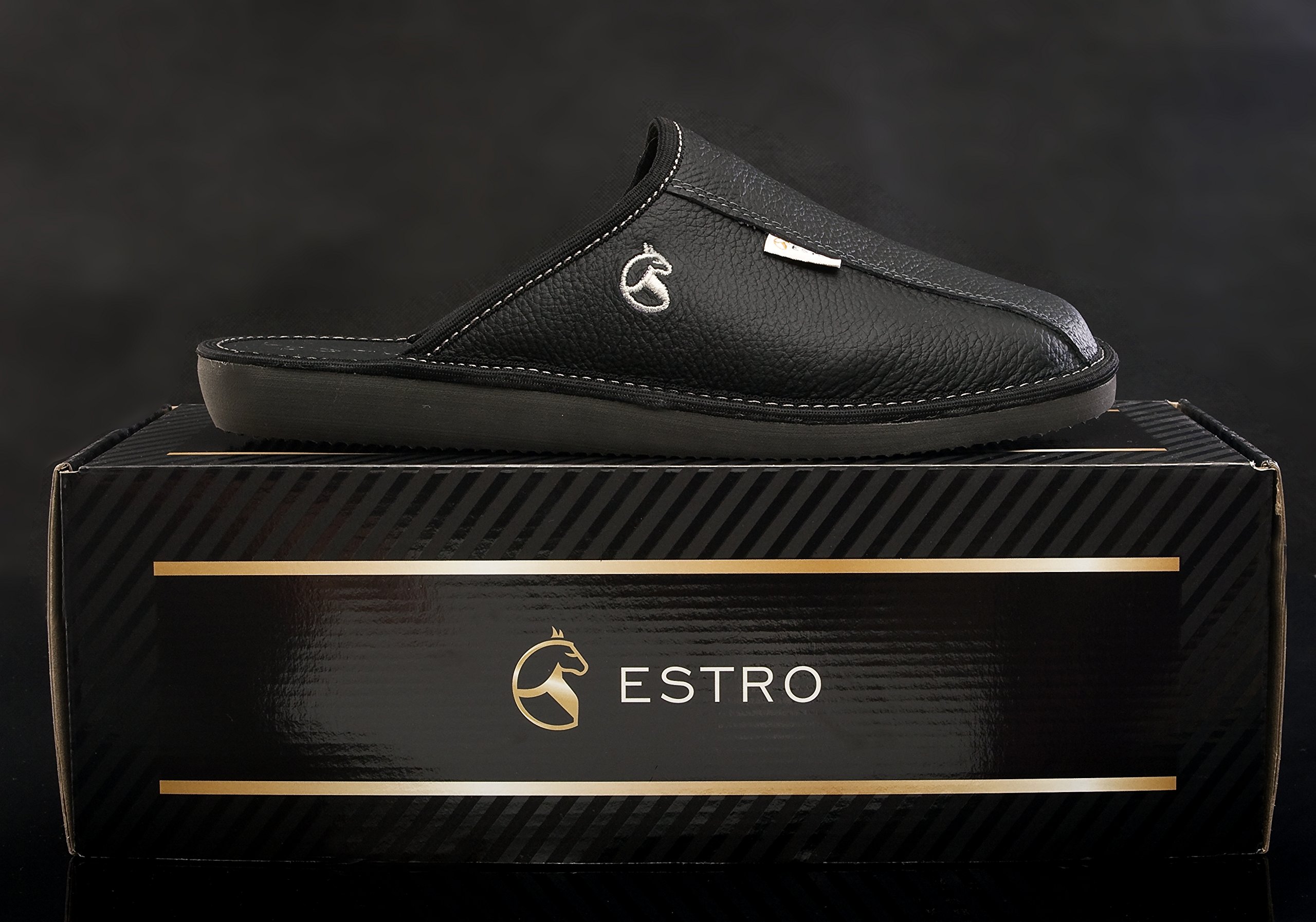 ESTRO Męskie Pantofle Skórzane Kapcie Męskie z Podeszwą Memory Foam RUST