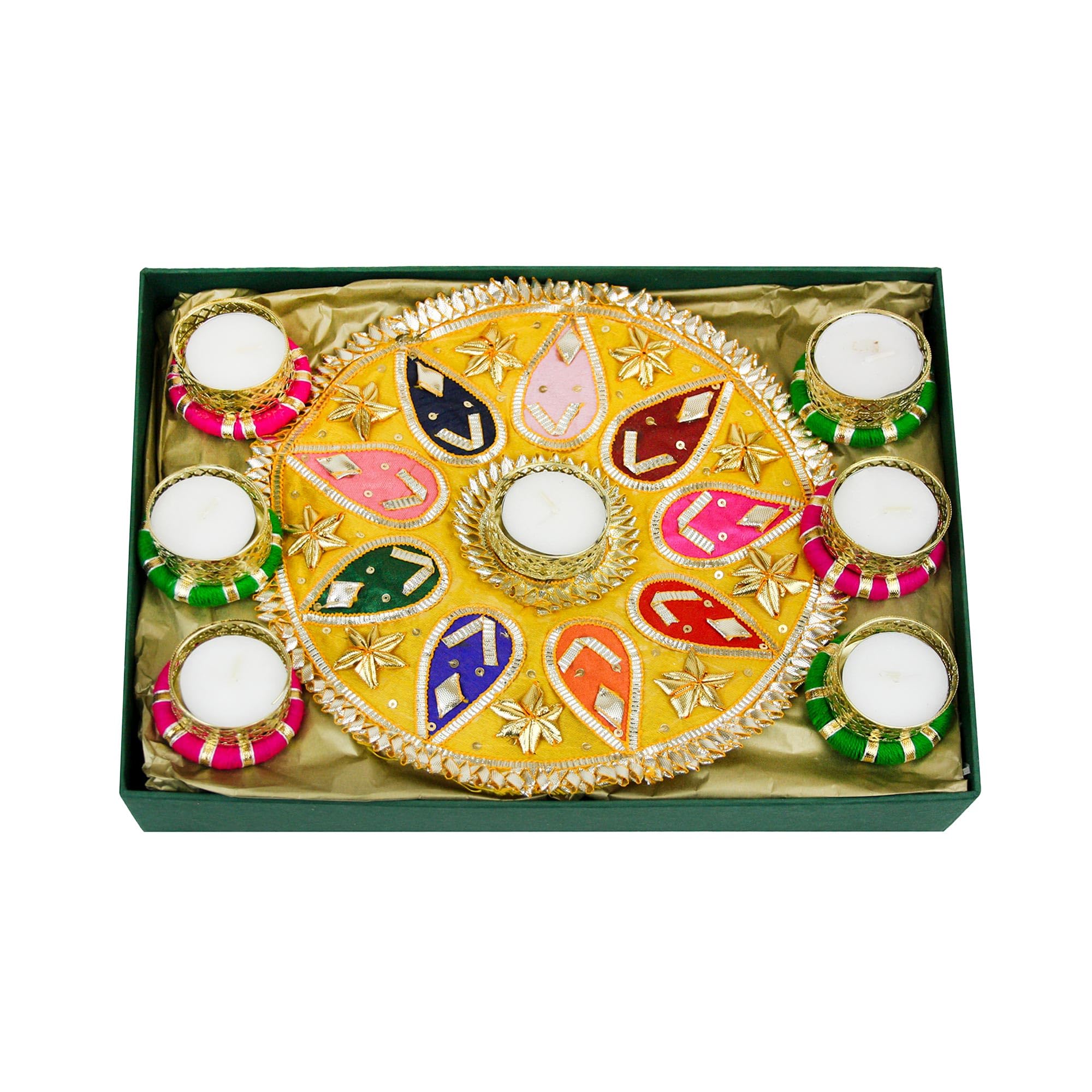 Emartbuy Traditional Handcrafted Gota Rangoli Diya Tea Light Candle Holder Set of 7 - Image 4