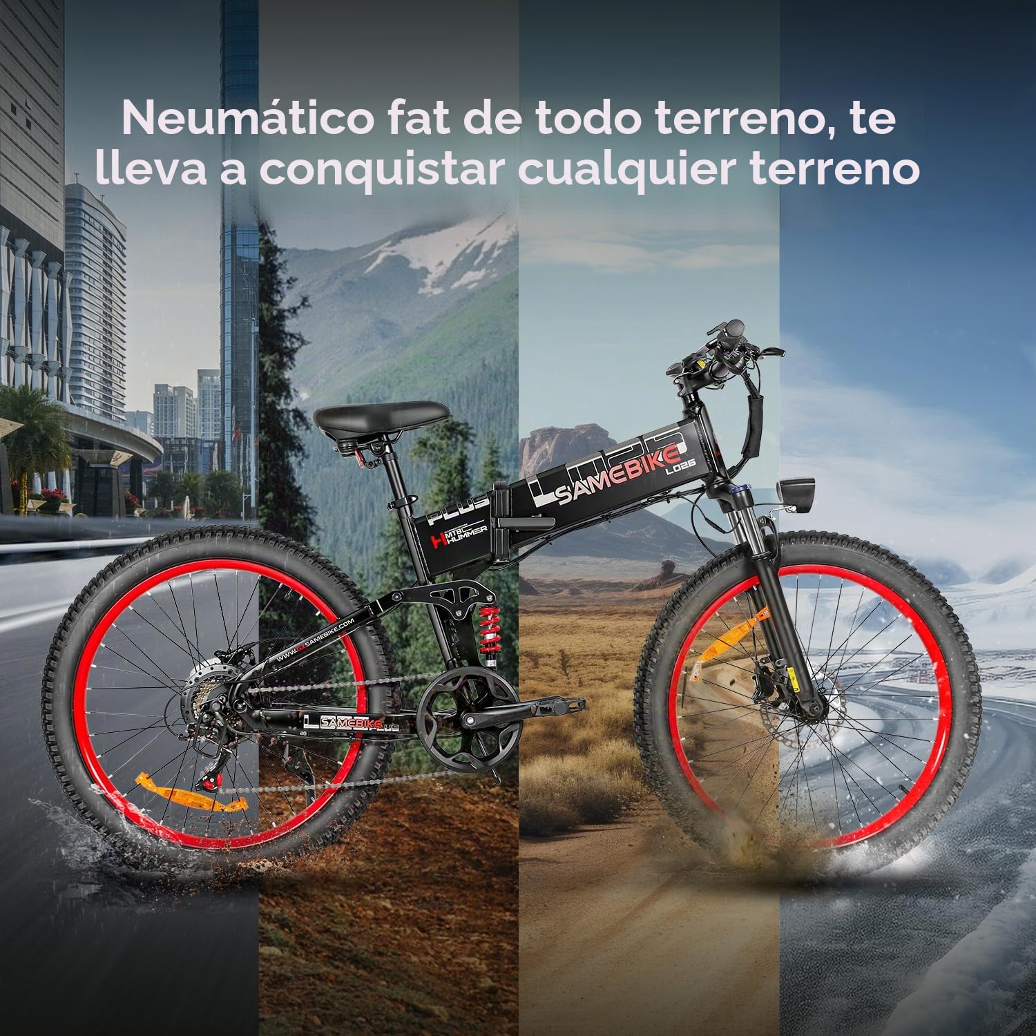 SAMEBIKE Bicicleta Eléctrica Plegable 26 Pulgadas 48V 15Ah batería Recargable Bicicleta eléctrica Adulto Todoterreno 7 velocidades con Pantalla LCD y 250W Motor Bicicleta eléctrica Adulto