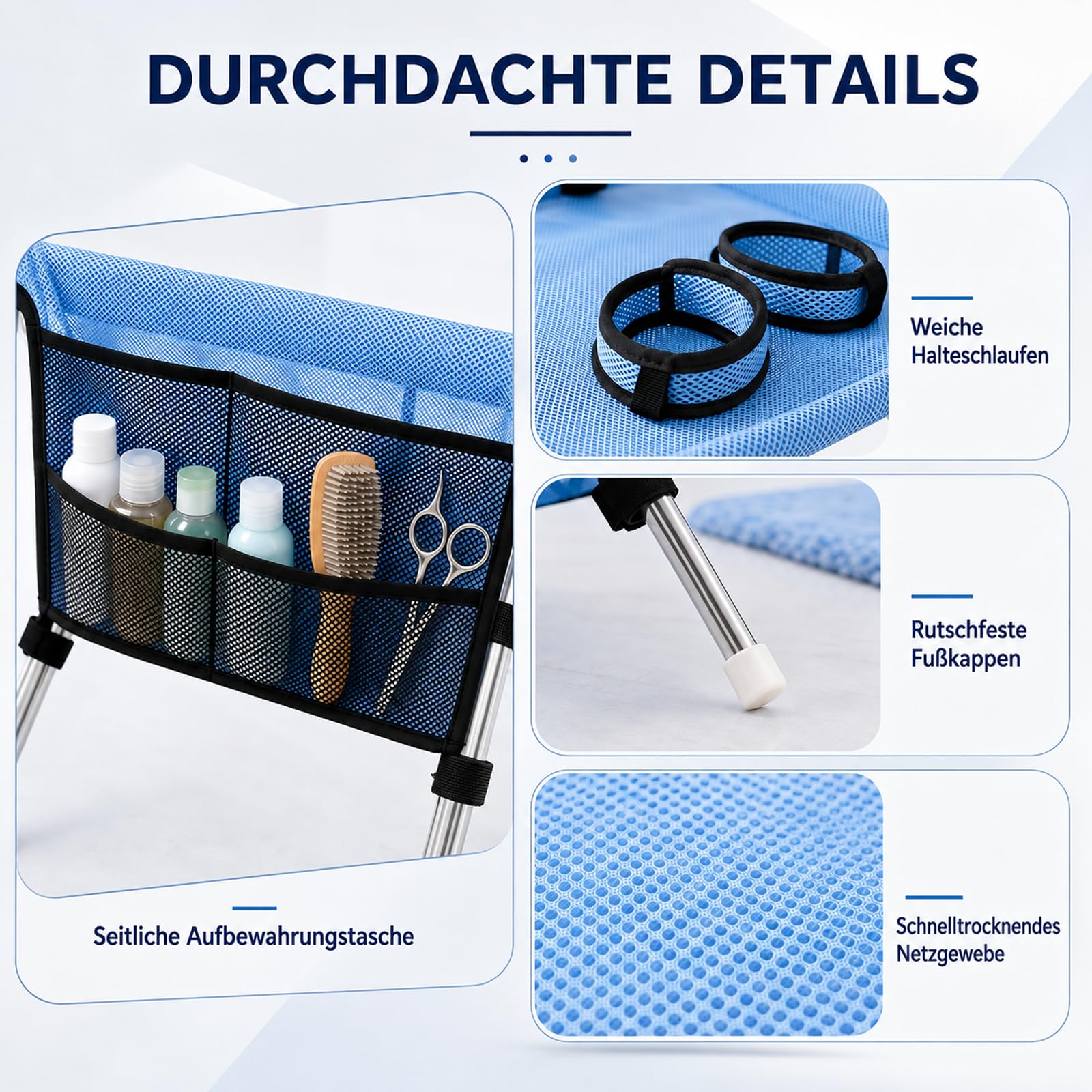 DZ'HUE Hundepflege HäNgematte, 2027 NEU Pet Shower Holder, Hunde Badehilfe, Faltbare Hundebadewanne Mit Gestell, Hundewaschtisch Klappbar, füR Haustierpflege Bad Salon (A-Blue)