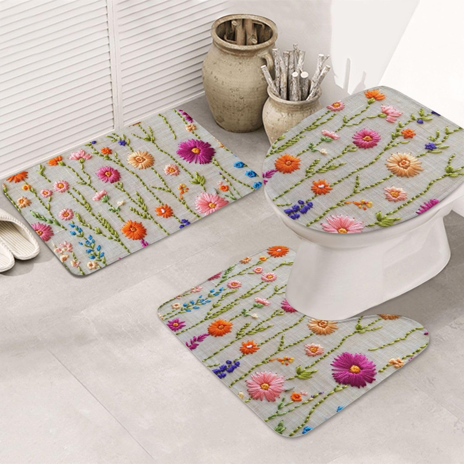Alfombrilla de baño lavable a máquina de microfibra con flores
