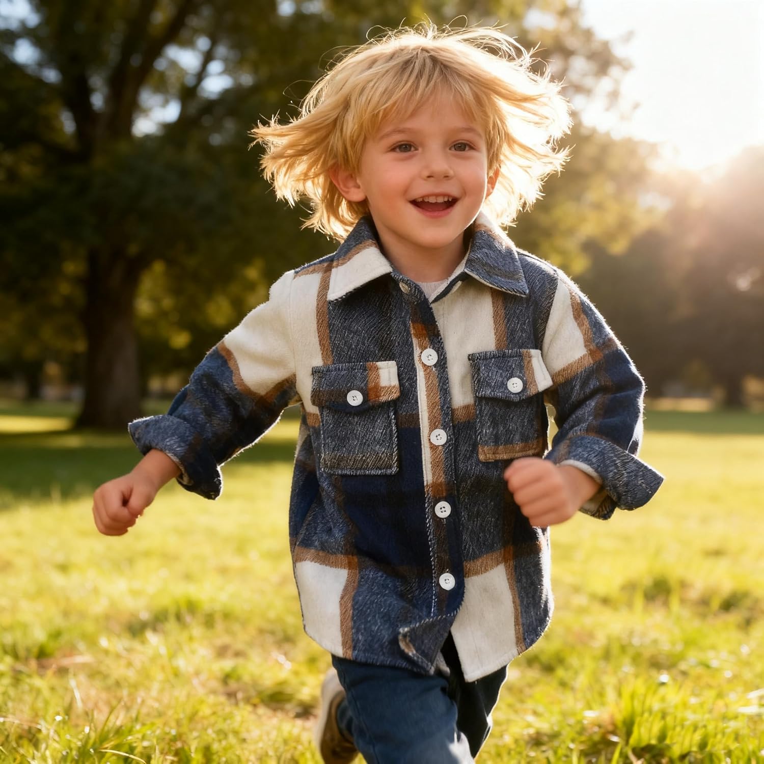 Feidoog Toddler Baby Boys Plaid Shirts Jacket Long Sleeve Lapel Button Down Top Outwear Clothes - Image 2