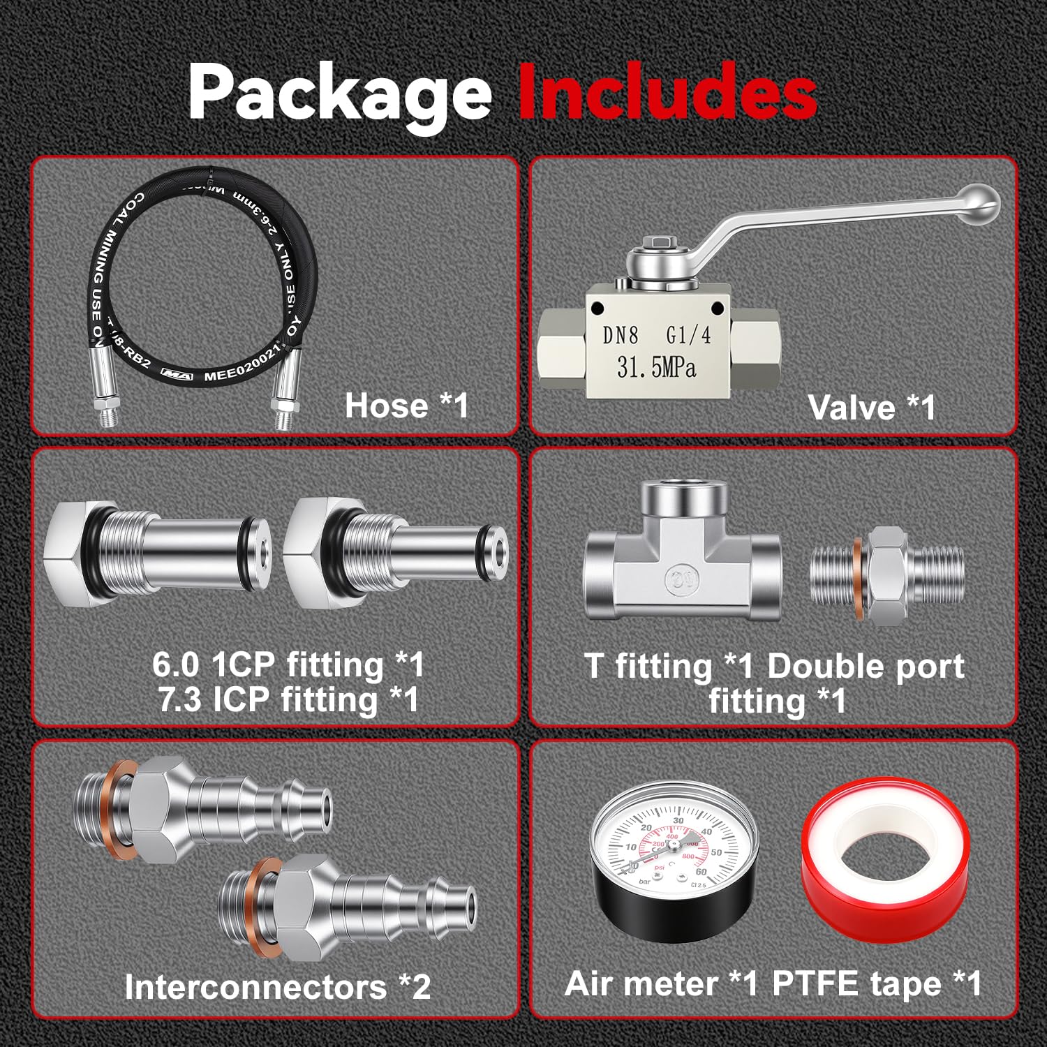 High Pressure Oil System IPR Air Test Tool Kit with Gauge, Compatible with Ford 6.0L-7.3L Powerstroke Diesel Engines, Includes IPR Valve Air Test Fitting & Air Meter for Complete HPOP System Testing