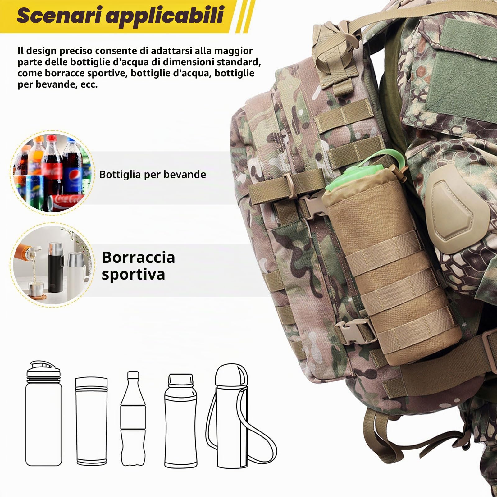 ACEXIER Tactical Molle Borsa per Bottiglia d'Acqua Borsa da Viaggio Borsa Sportiva Idratazione all'aperto per Il Campeggio Escursionismo Borse da Pesca